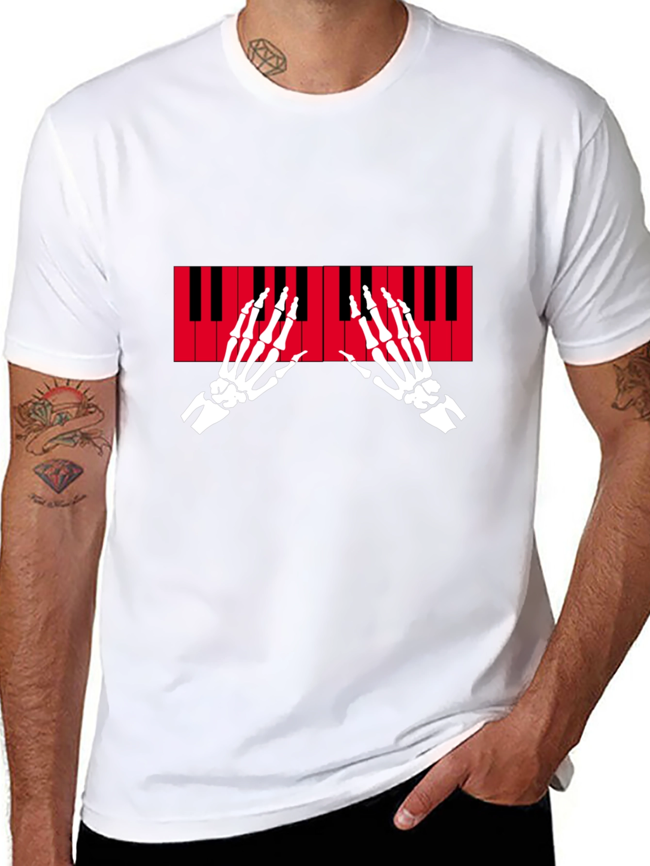 Skeleton Piano Hands Graphic T-Shirt