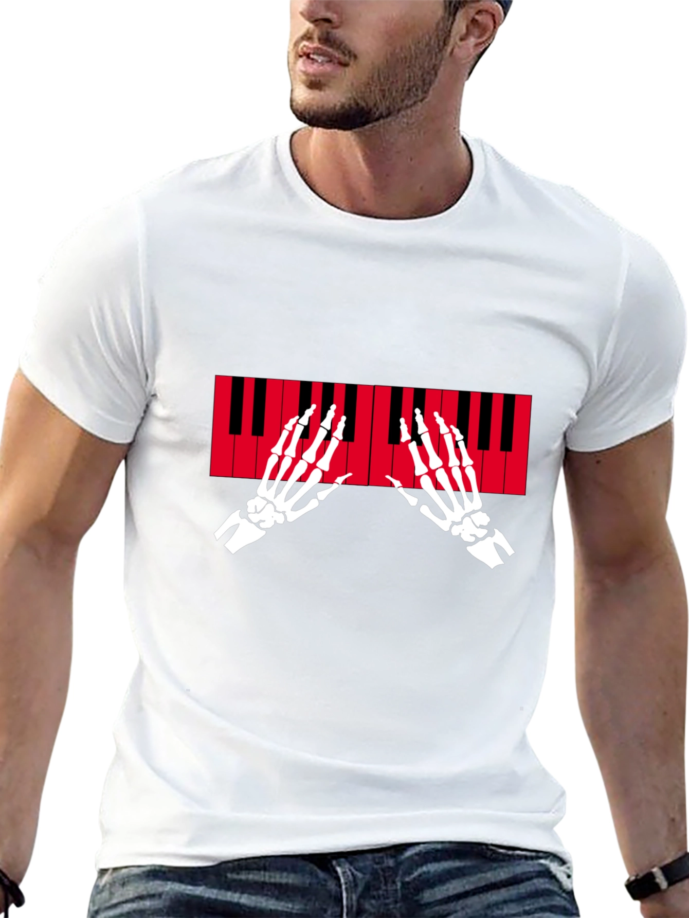 Skeleton Piano Hands Graphic T-Shirt