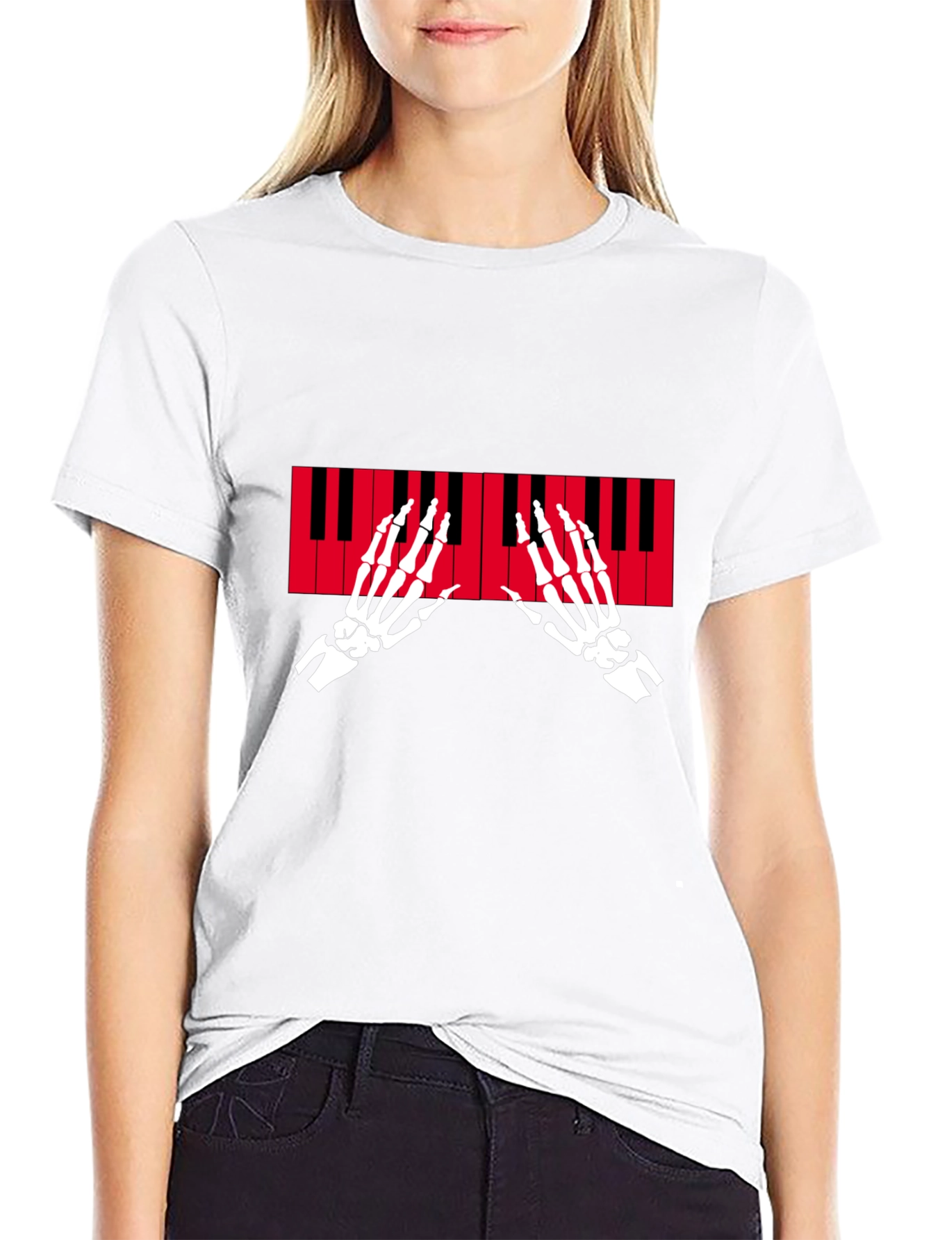 Skeleton Piano Hands Graphic T-Shirt