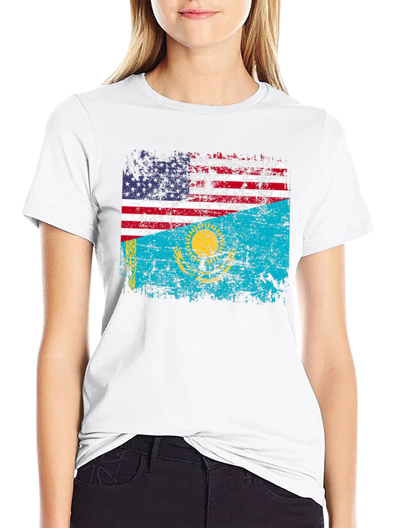 USA Kazakhstan Flag T-Shirt