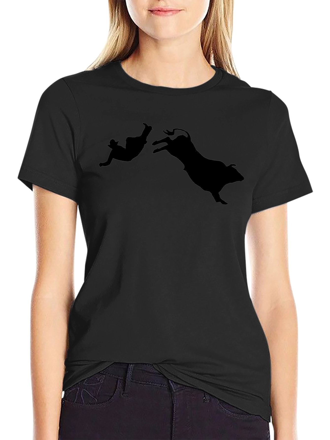 Bull Riding Silhouette Black T-Shirt