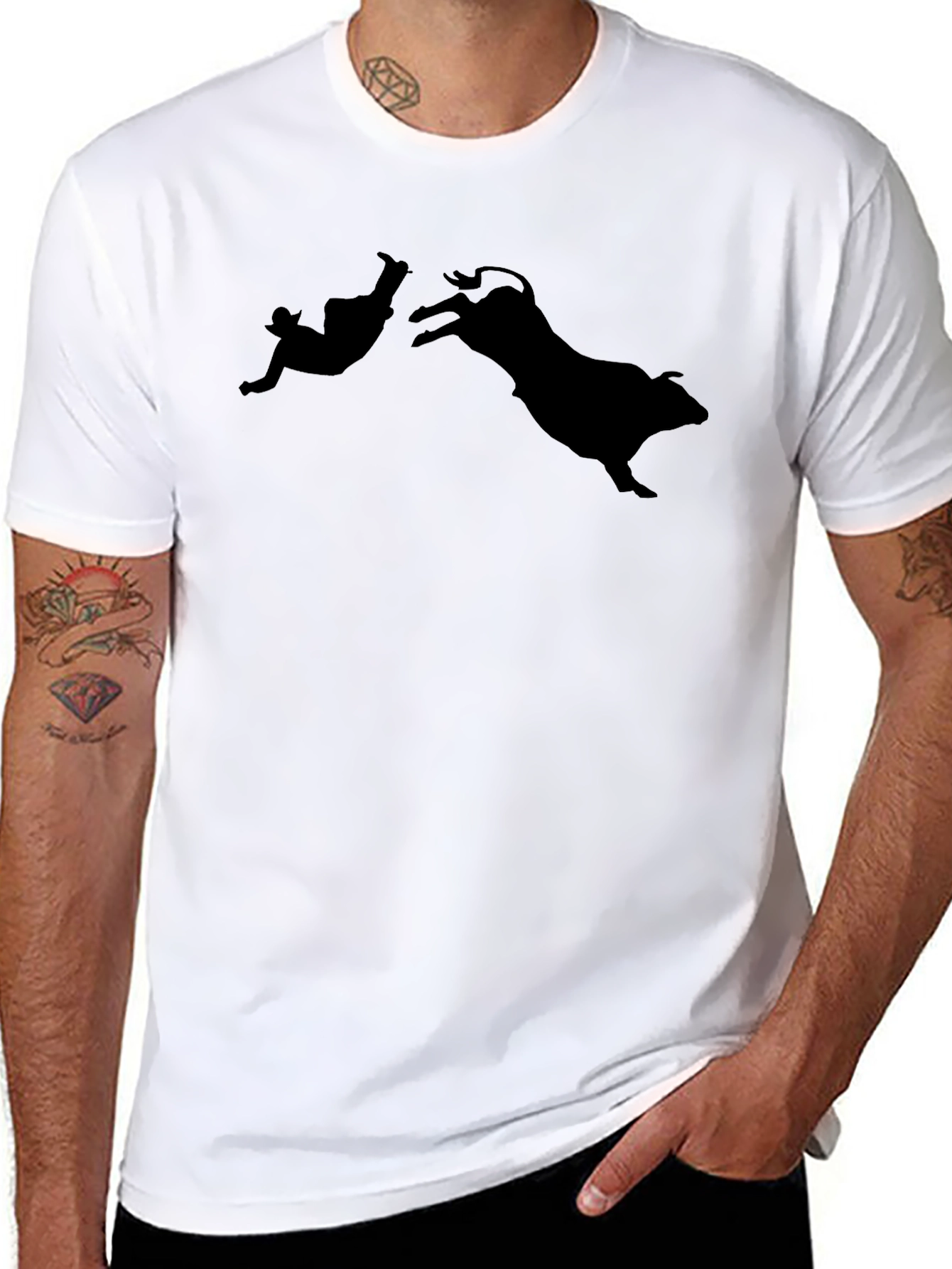 Bull Riding Silhouette Black T-Shirt