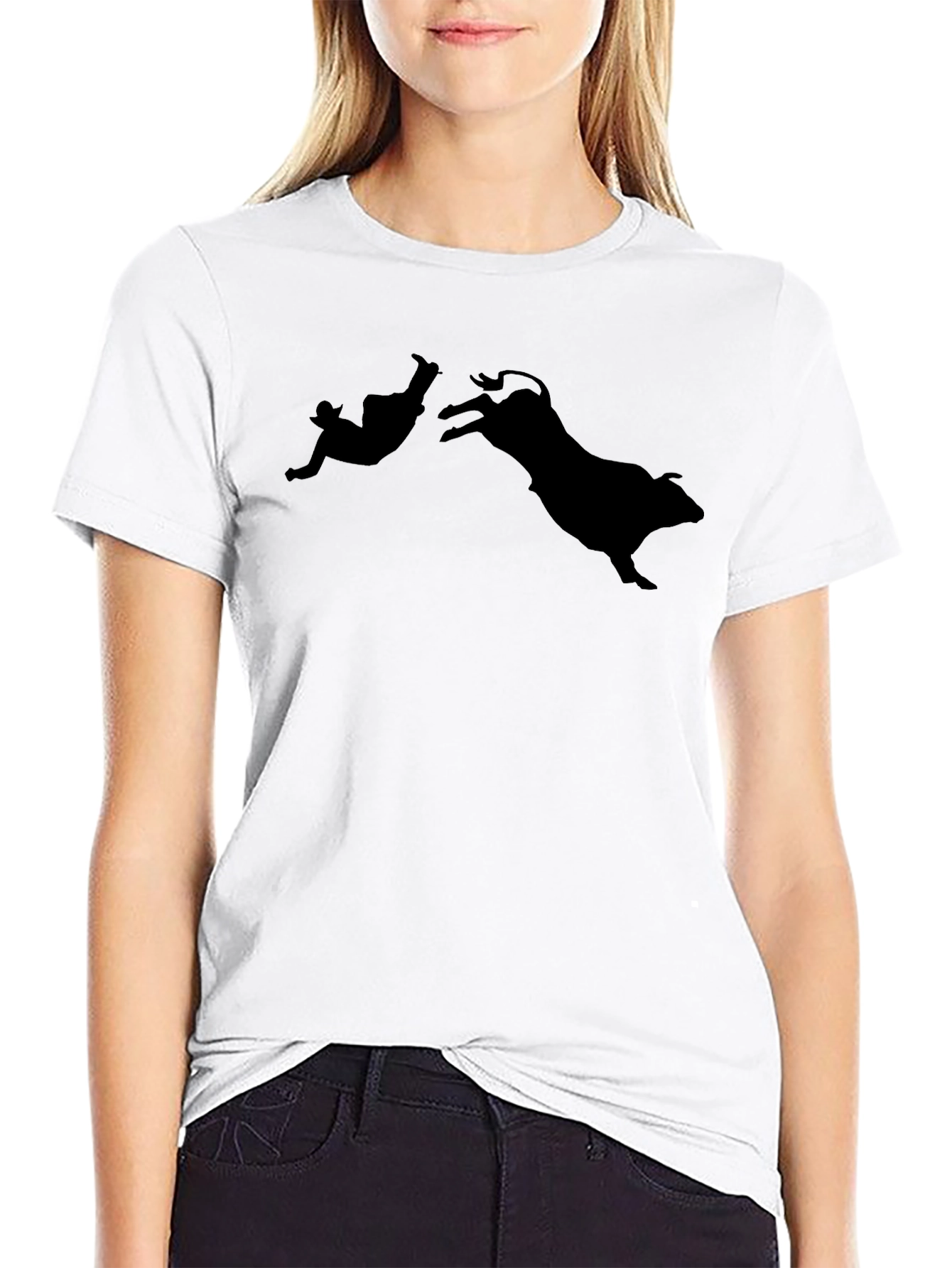 Bull Riding Silhouette Black T-Shirt