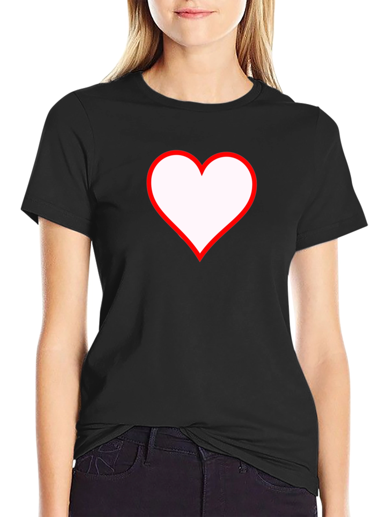 Heart Graphic T-Shirt - Black Cotton Casual Tee