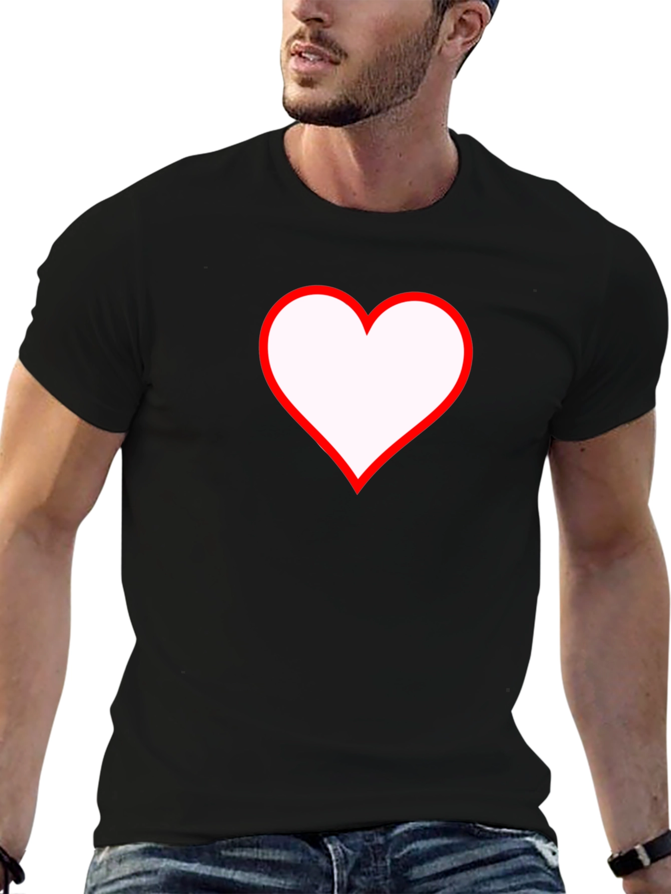 Heart Graphic T-Shirt - Black Cotton Casual Tee