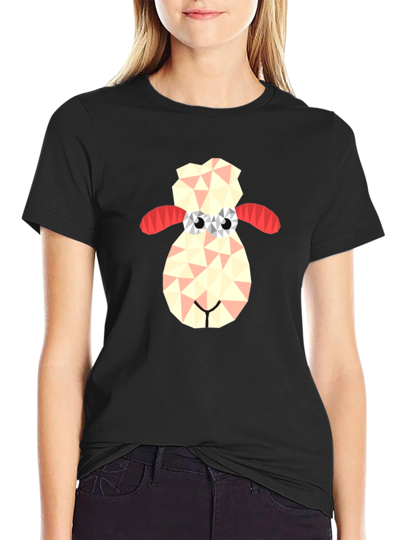 Geometric Sheep Graphic Tee - Black T-Shirt