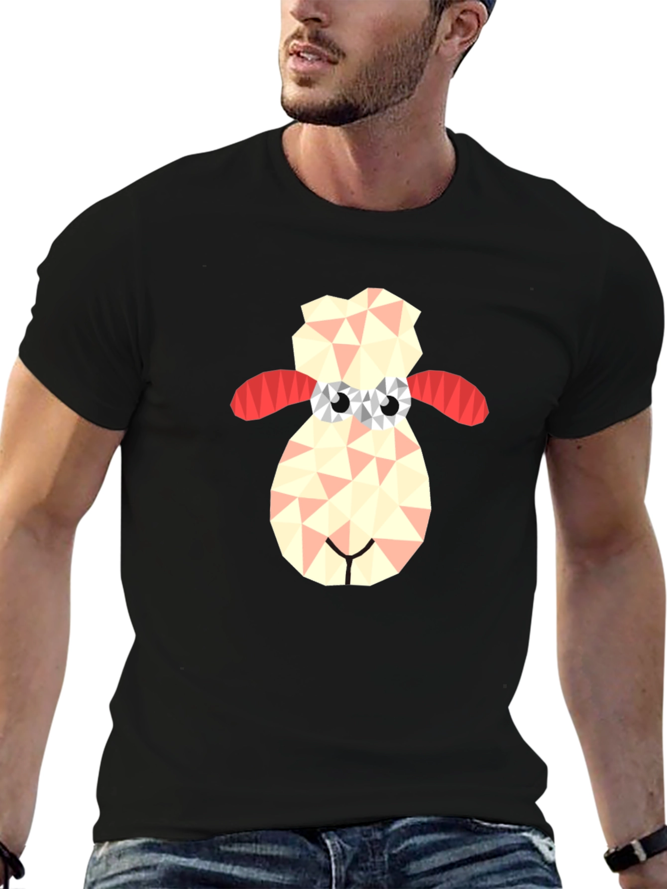Geometric Sheep Graphic Tee - Black T-Shirt