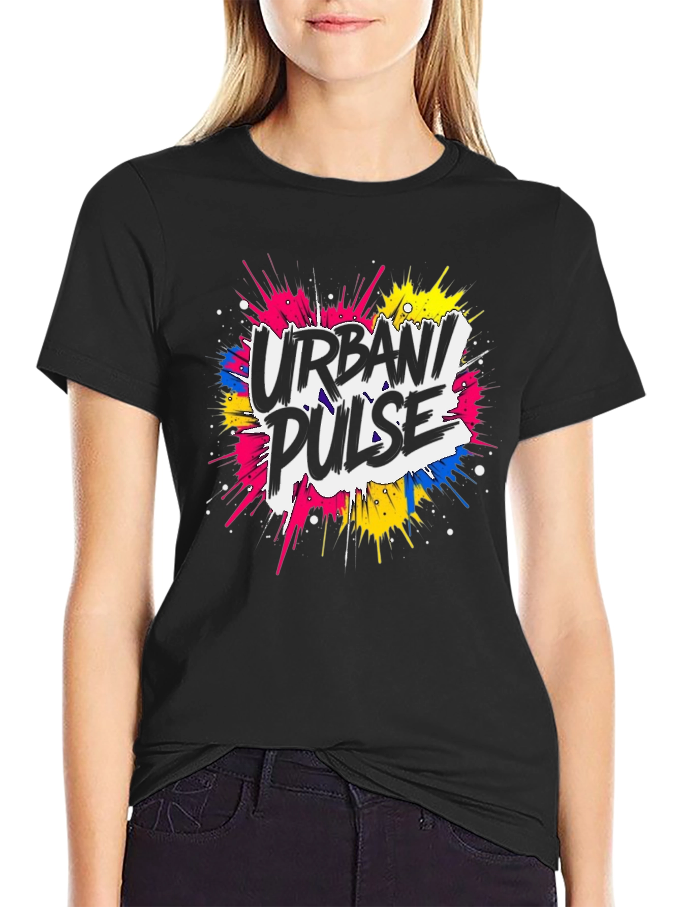 Urban Pulse Graphic Print Black T-Shirt