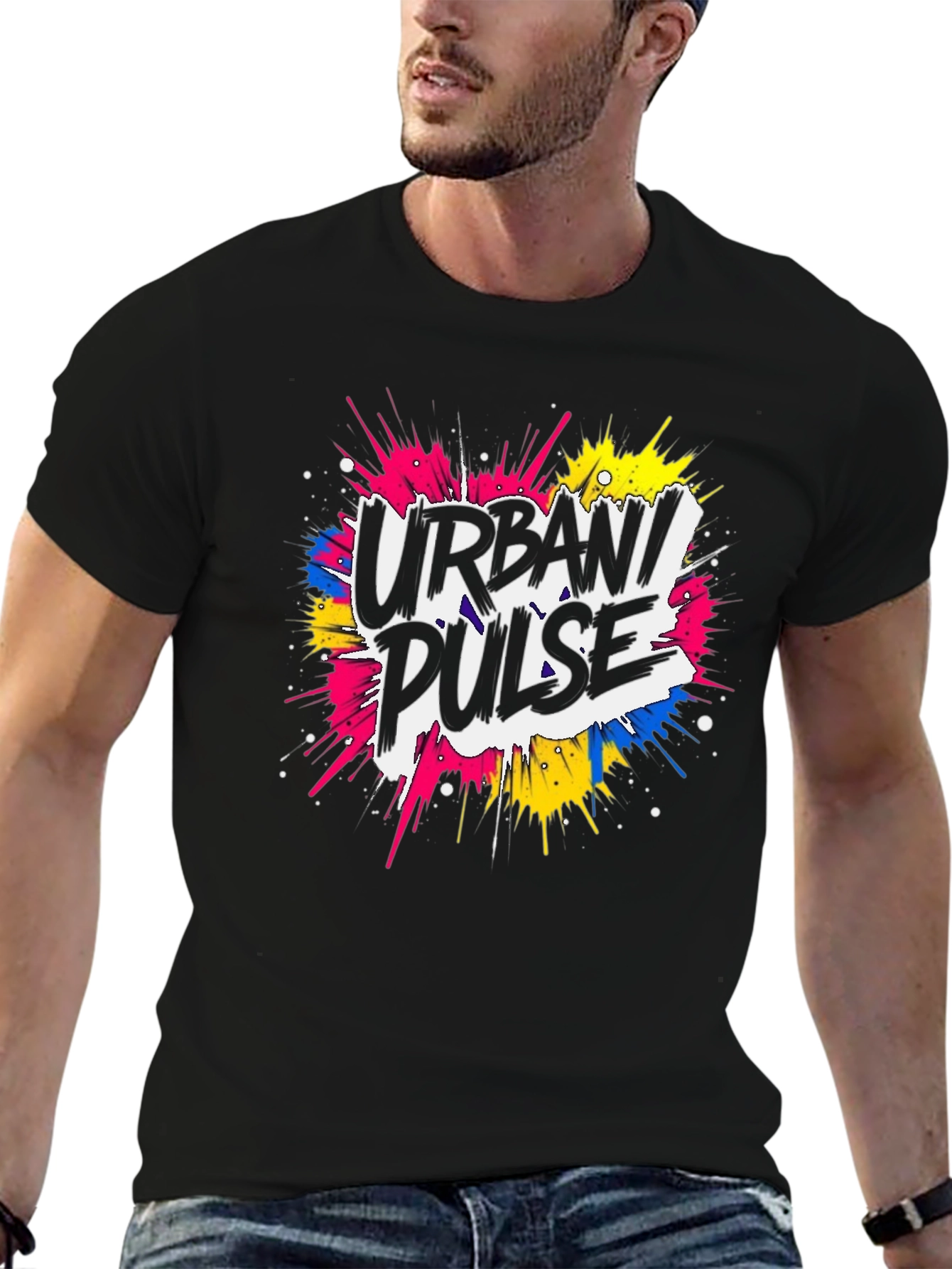 Urban Pulse Graphic Print Black T-Shirt