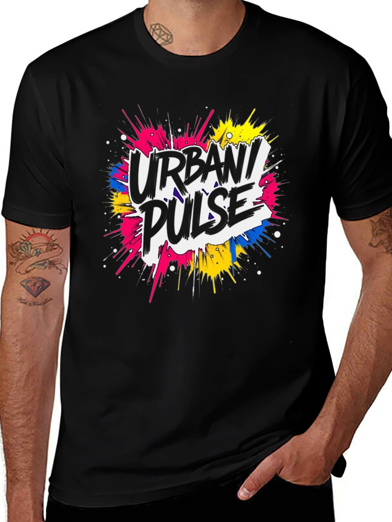 Urban Pulse Graphic Print Black T-Shirt