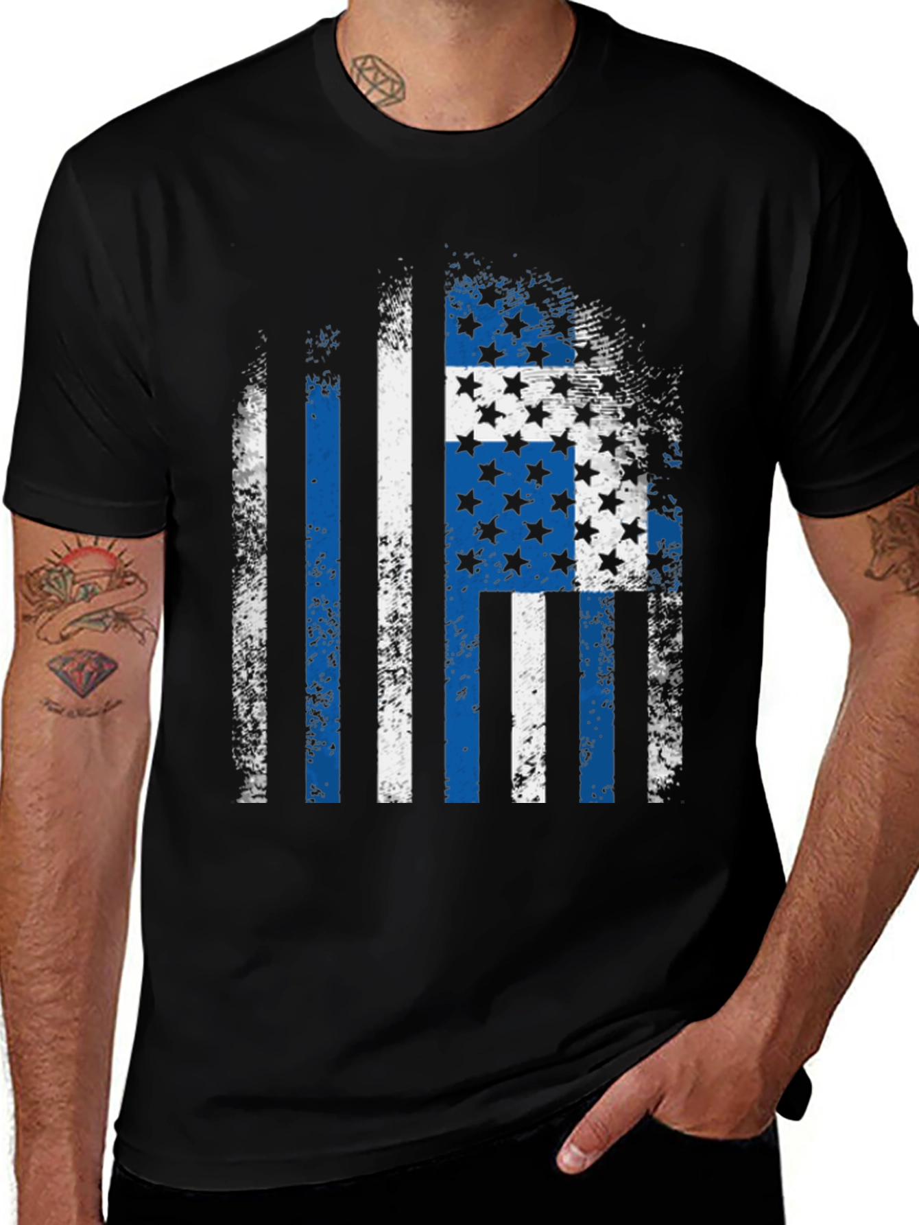 Distressed Blue Line Flag T-Shirt