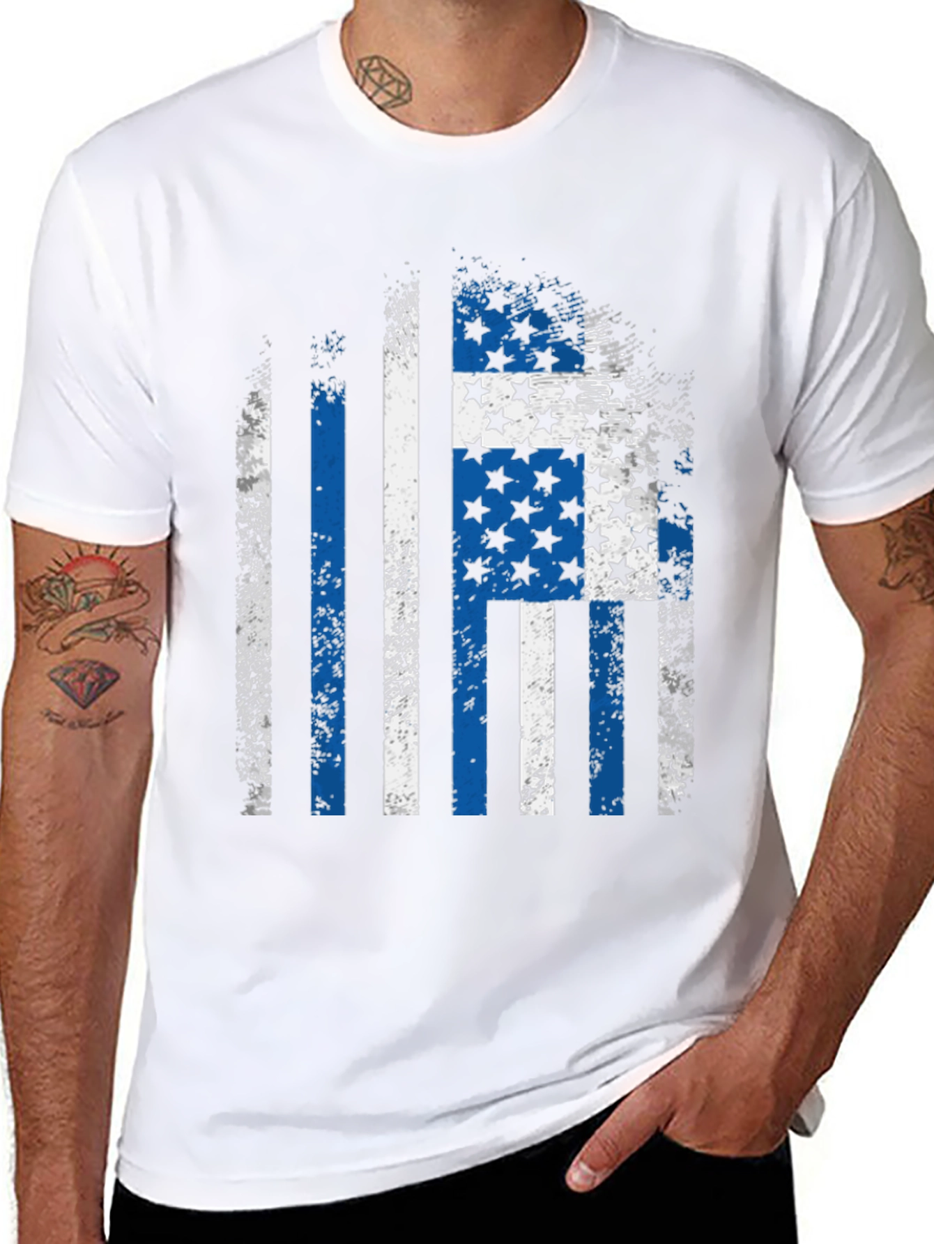 Distressed Blue Line Flag T-Shirt