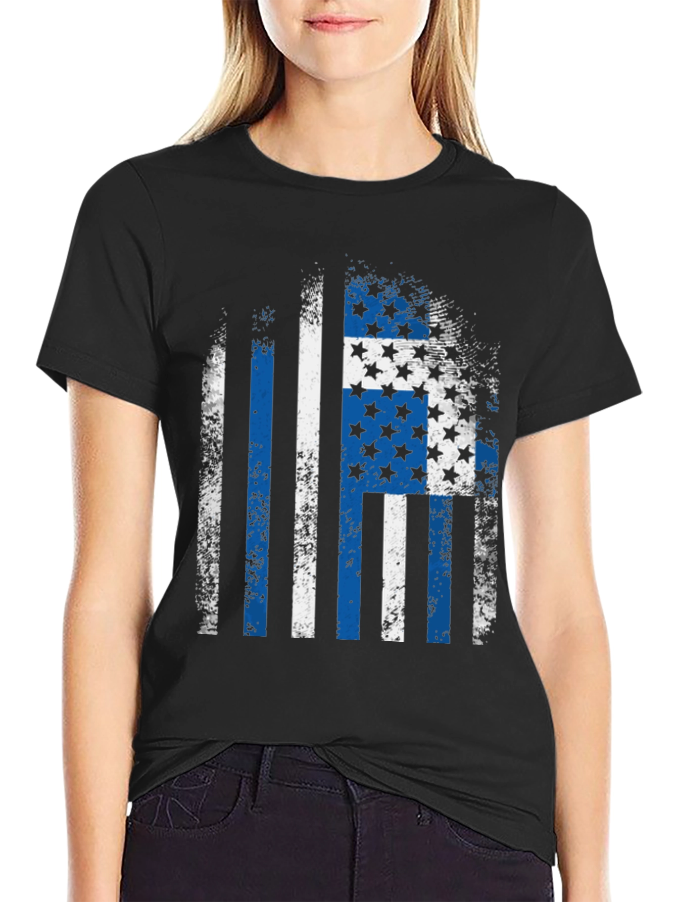 Distressed Blue Line Flag T-Shirt