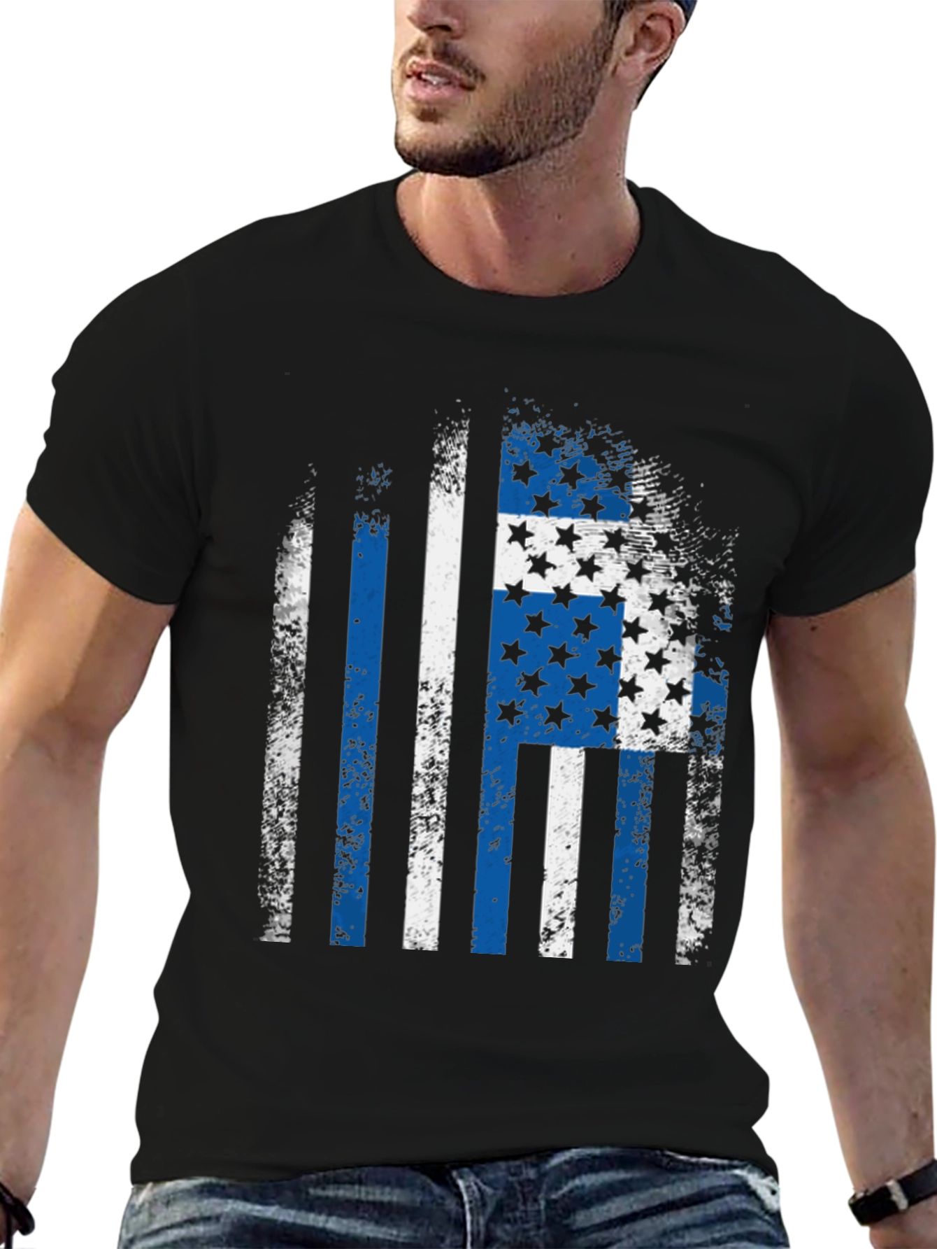 Distressed Blue Line Flag T-Shirt