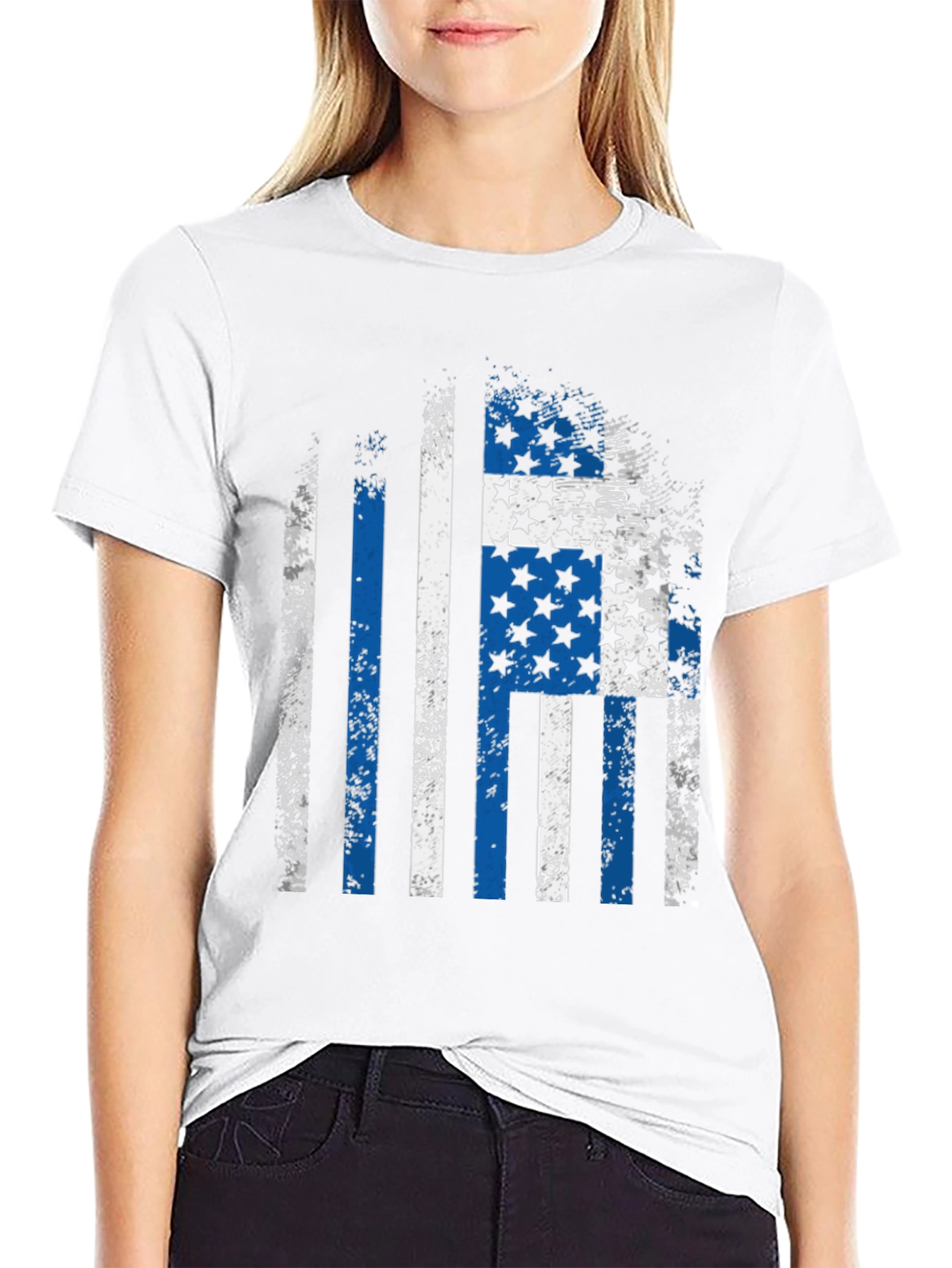 Distressed Blue Line Flag T-Shirt