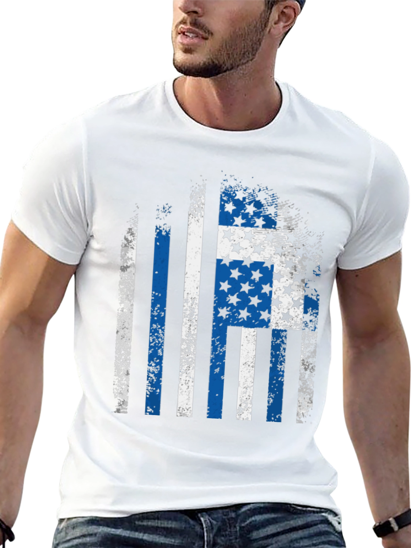 Distressed Blue Line Flag T-Shirt