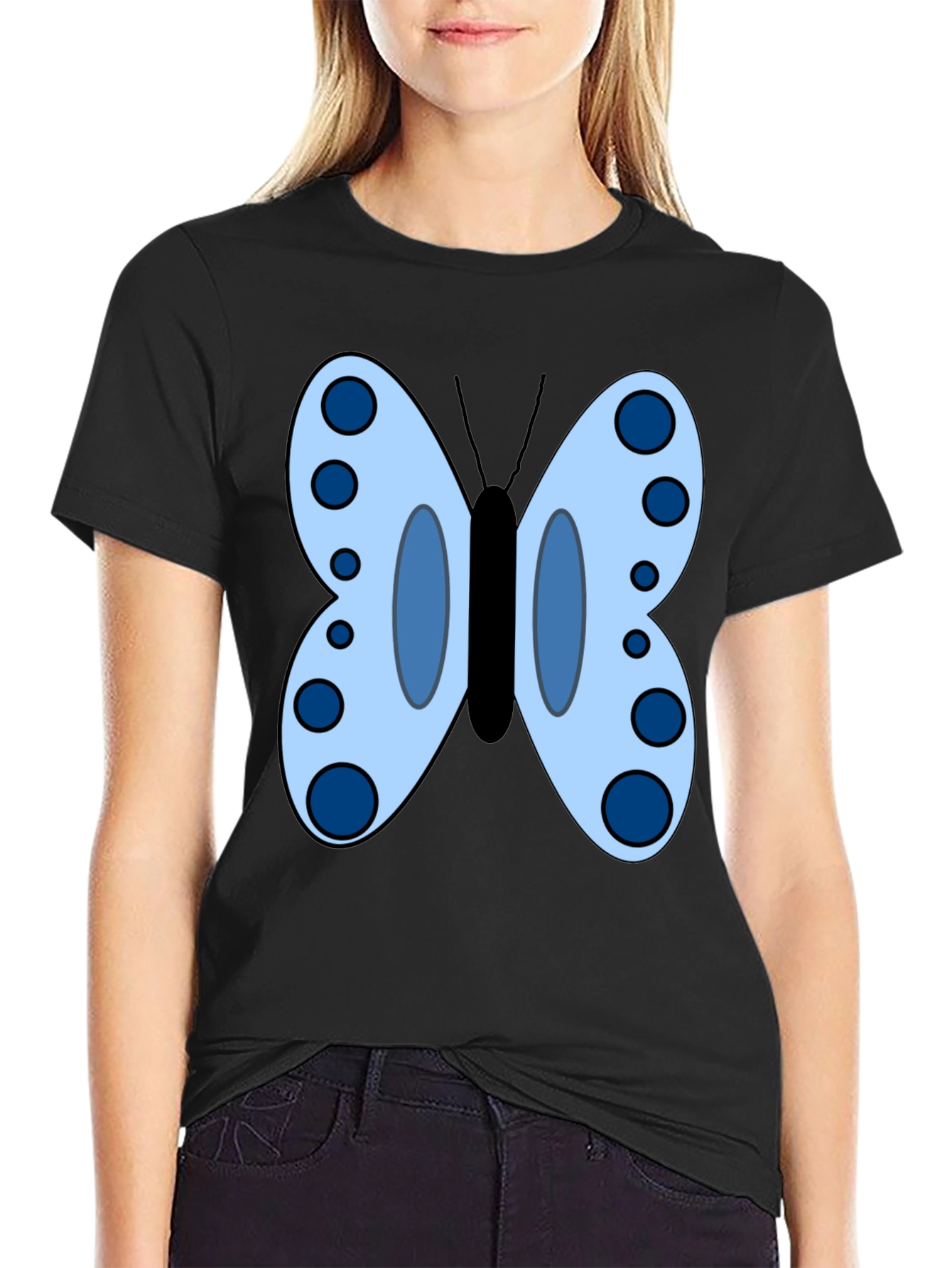 Butterfly Graphic Tee - Black Cotton Blend T-Shirt