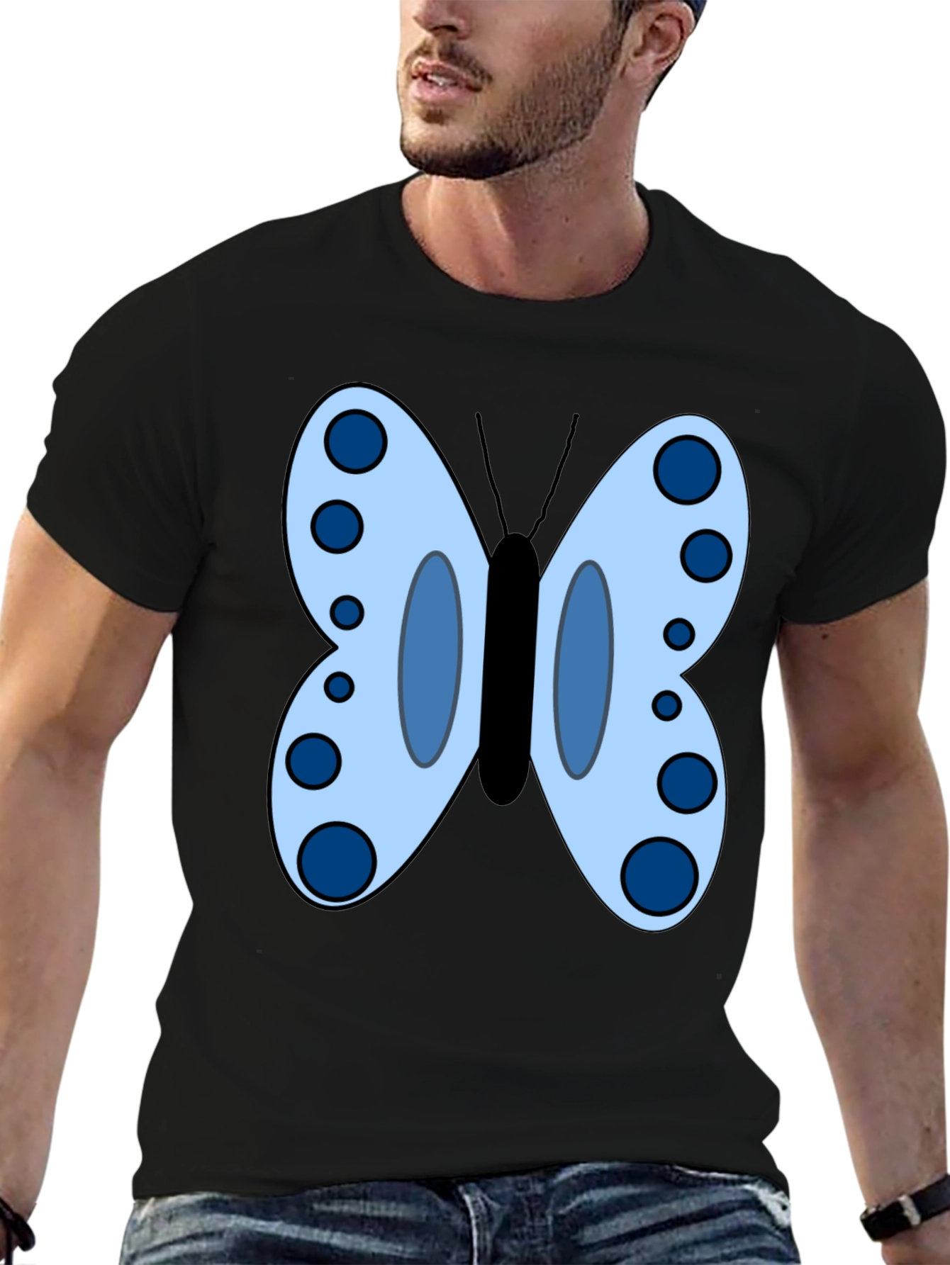 Butterfly Graphic Tee - Black Cotton Blend T-Shirt