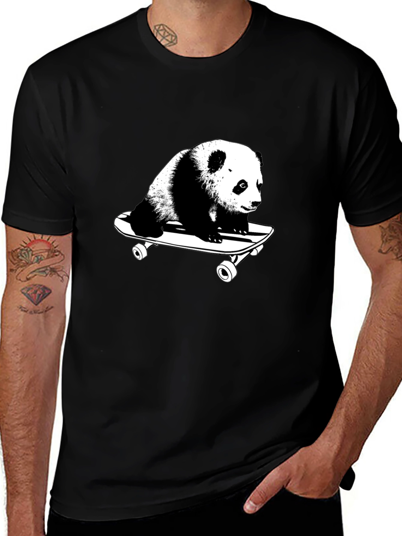 Panda Skateboarder Black T-Shirt