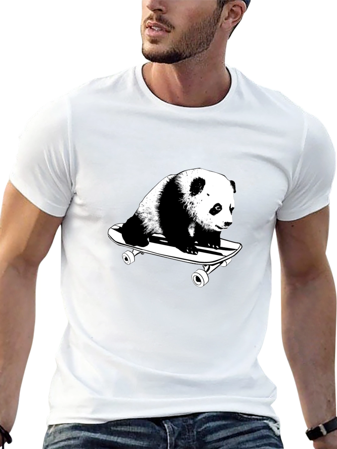Panda Skateboarder Black T-Shirt