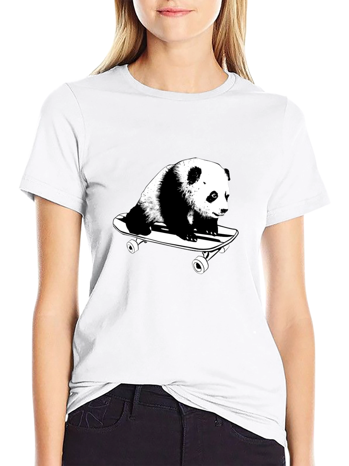 Panda Skateboarder Black T-Shirt