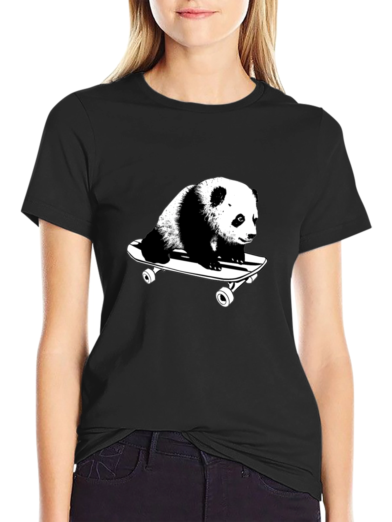 Panda Skateboarder Black T-Shirt