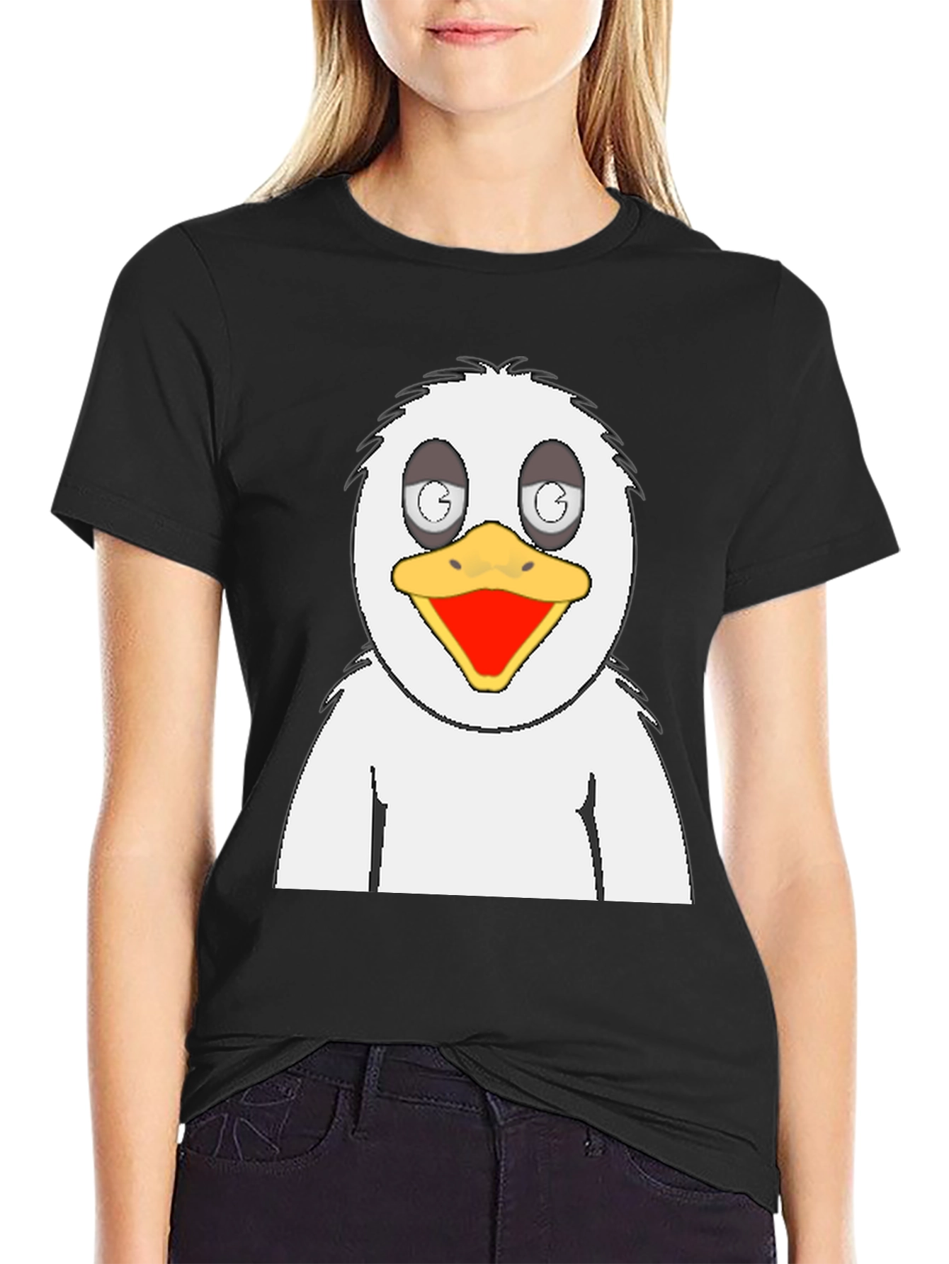 Cartoon Bird Graphic Black T-Shirt