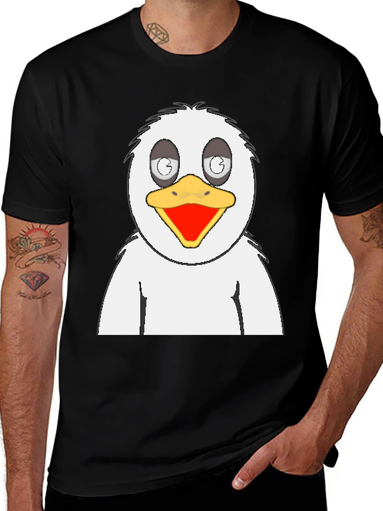 Cartoon Bird Graphic Black T-Shirt