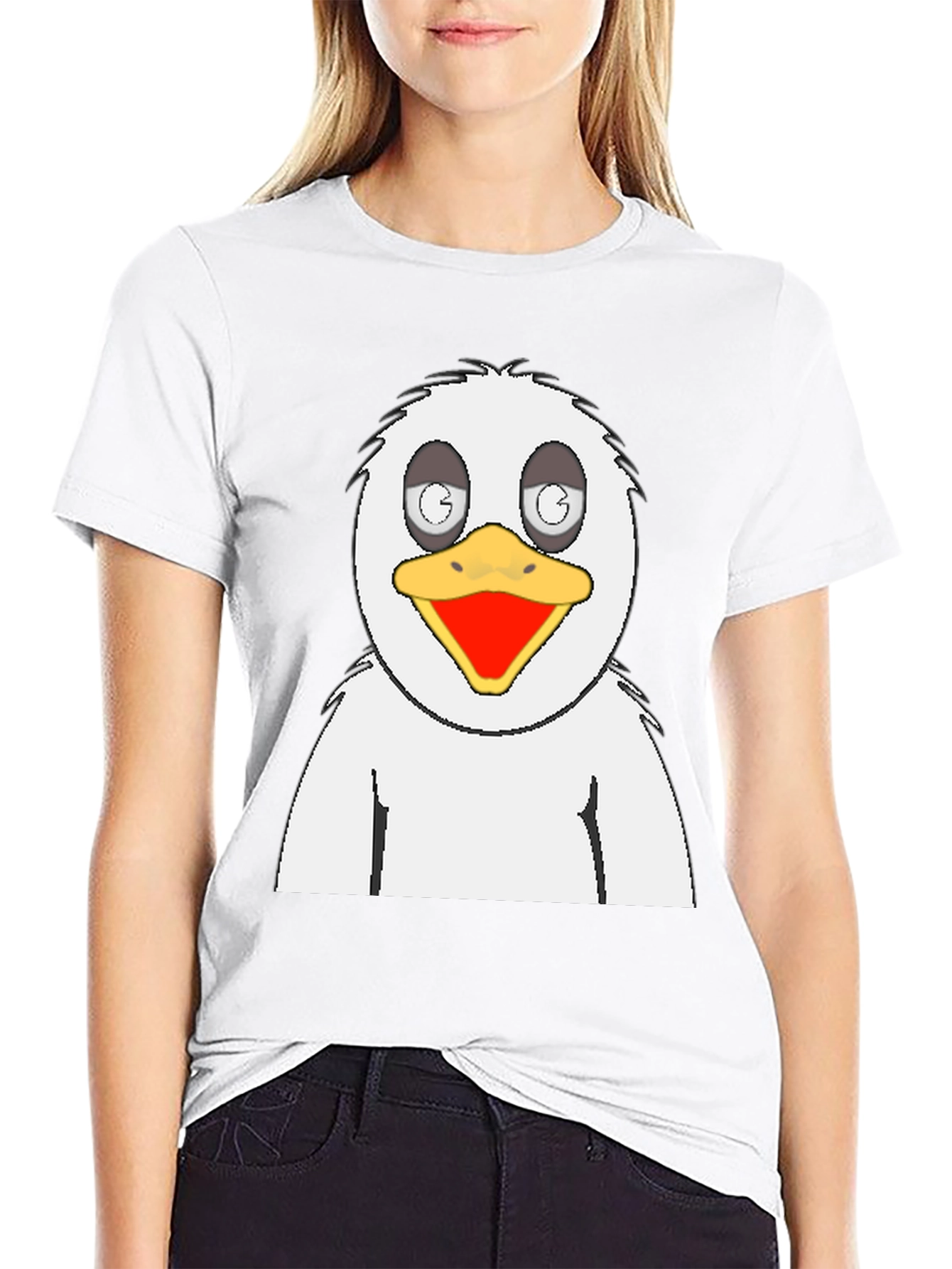 Cartoon Bird Graphic Black T-Shirt