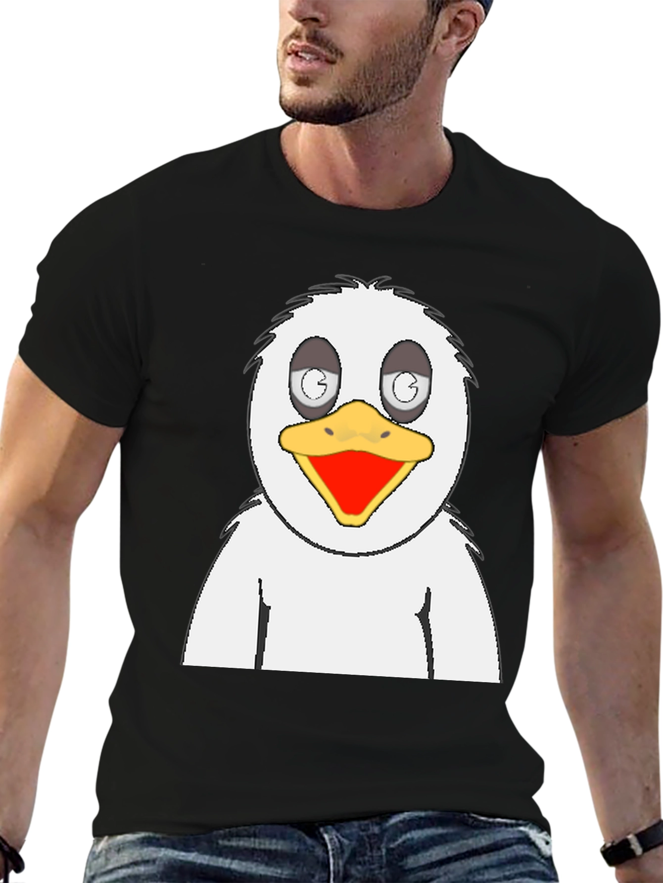 Cartoon Bird Graphic Black T-Shirt