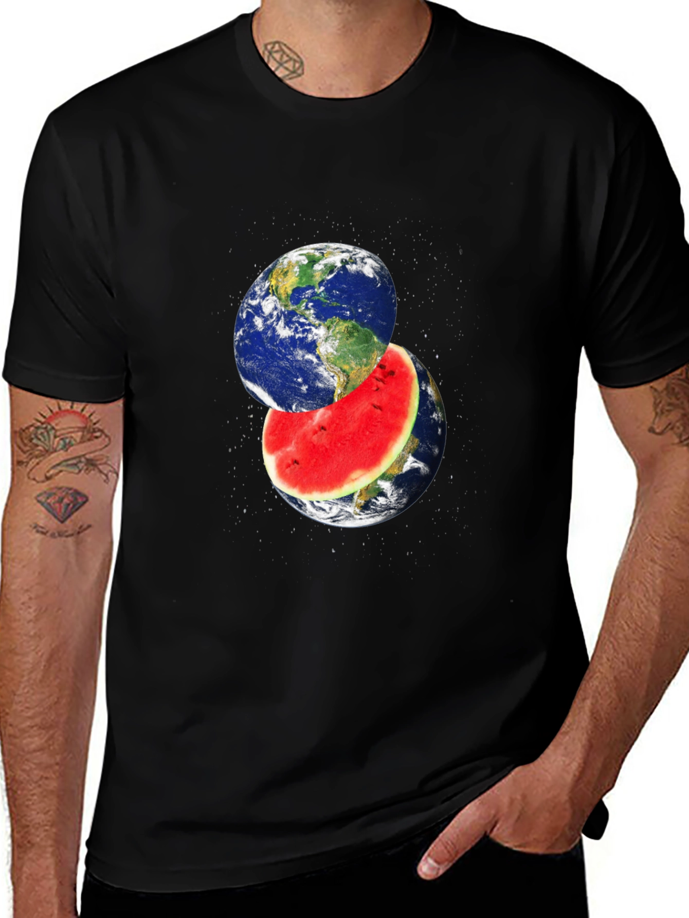 Earth Watermelon Graphic Black T-Shirt