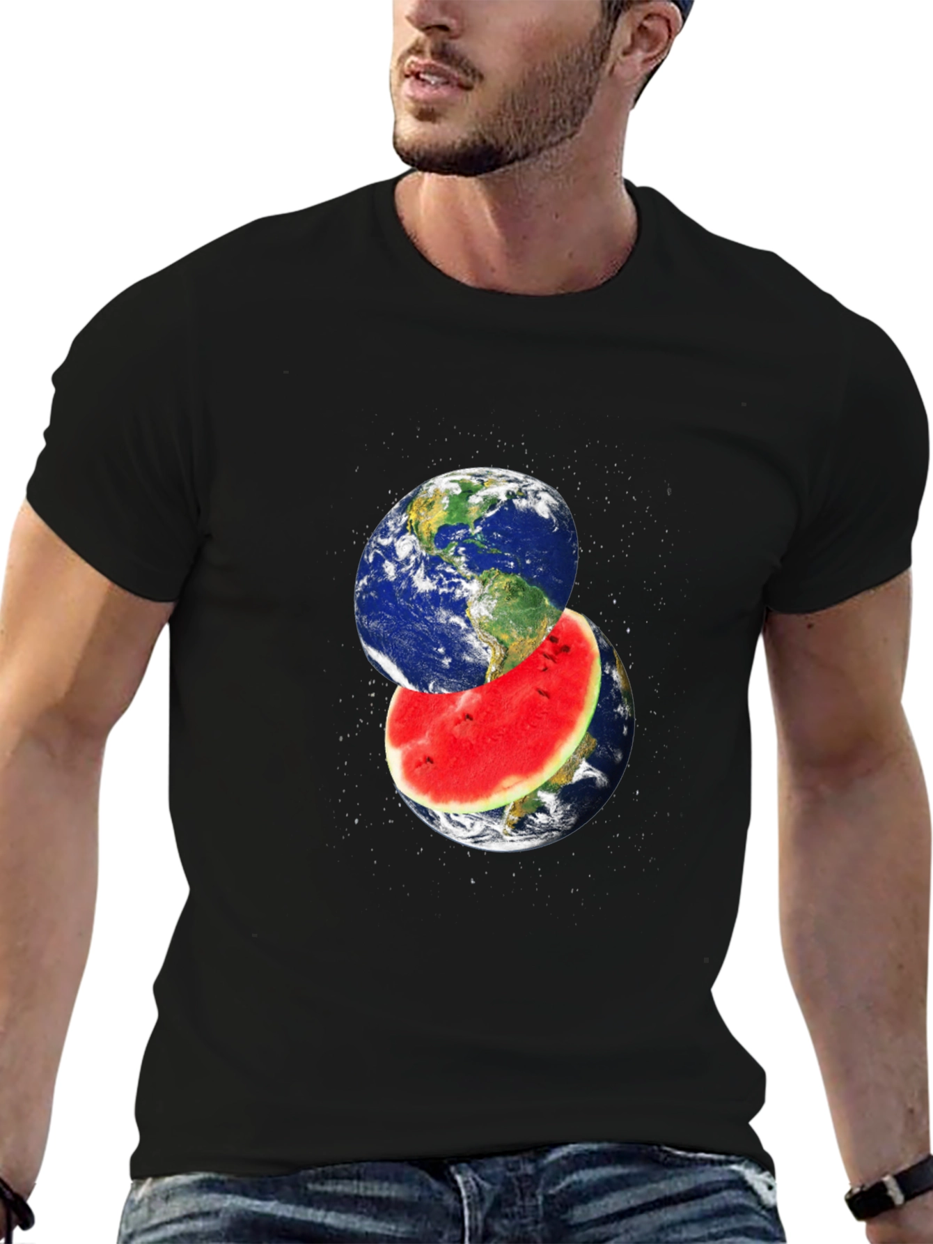 Earth Watermelon Graphic Black T-Shirt