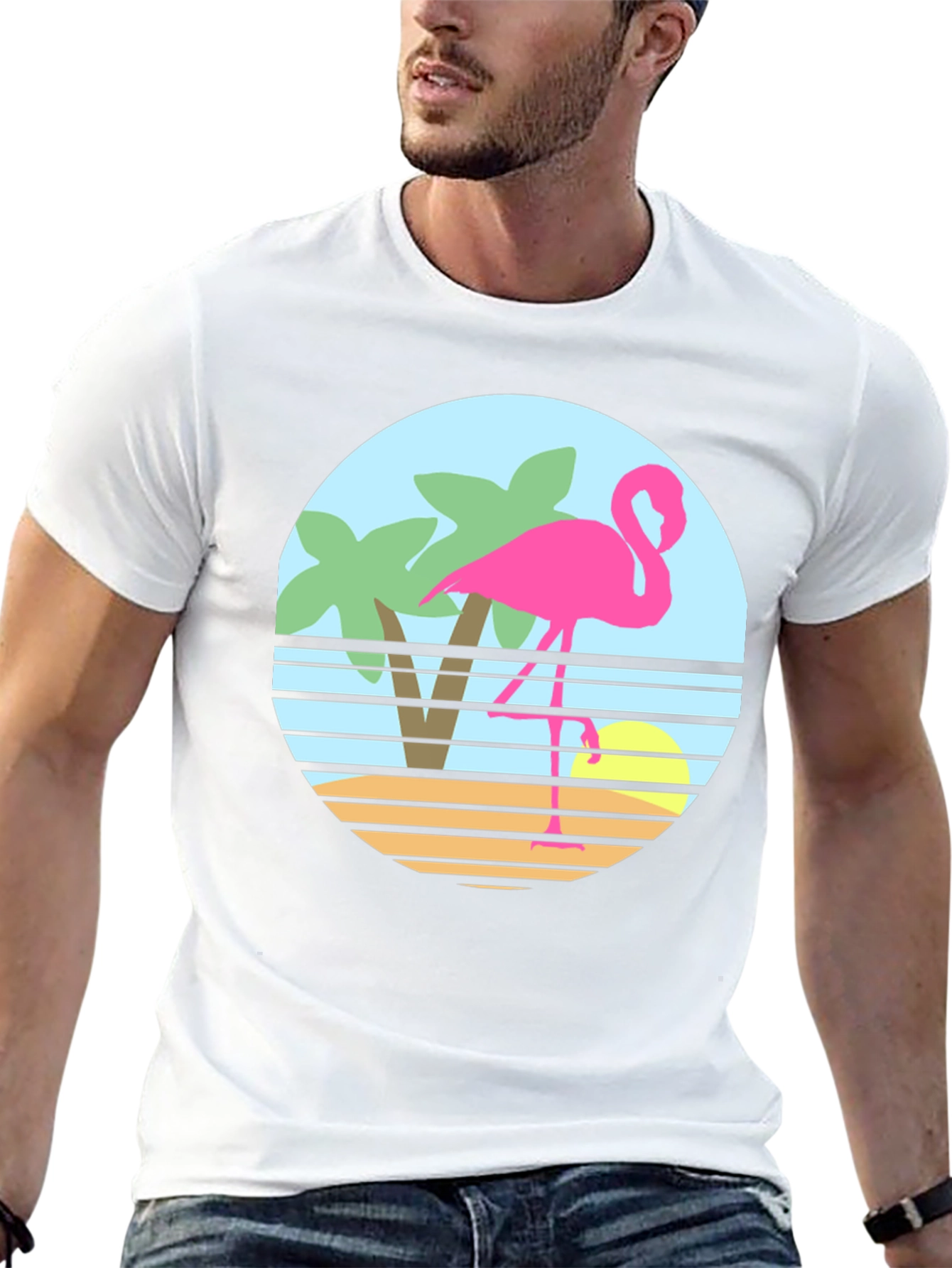 Retro Flamingo T-Shirt - Tropical Beach Design