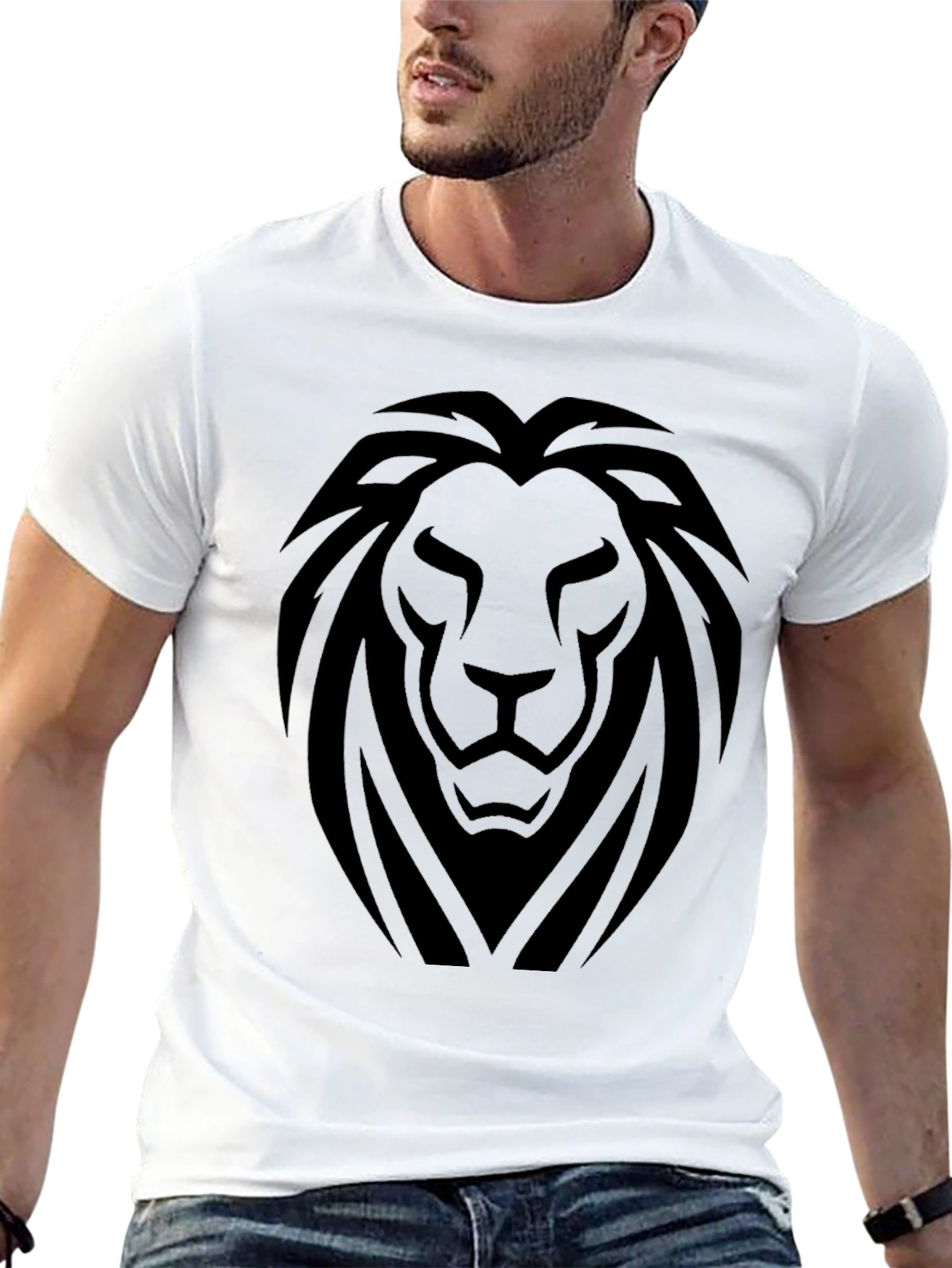 Bold Lion Graphic Print Black T-Shirt