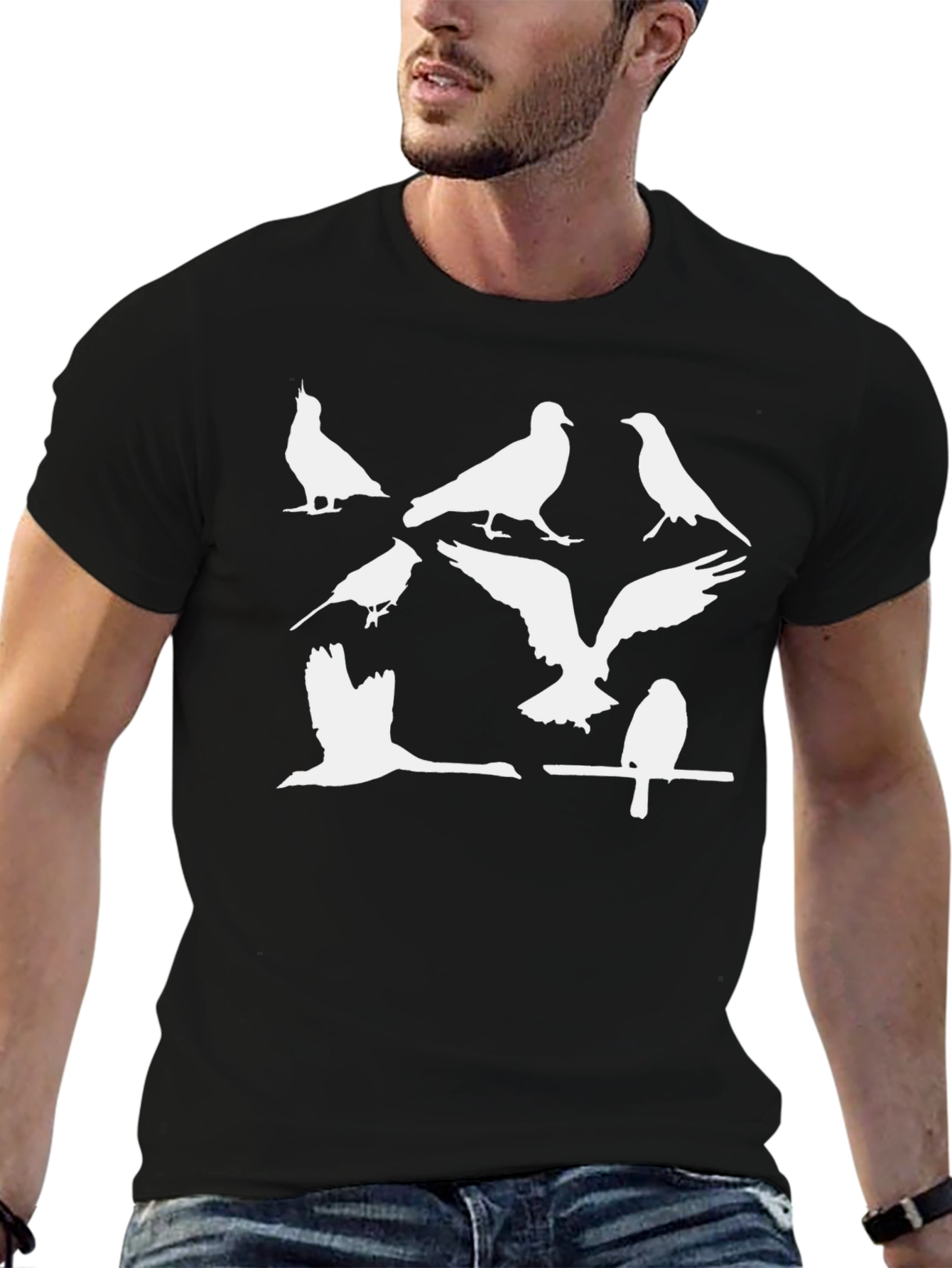Bird Silhouettes Graphic Tee - Black