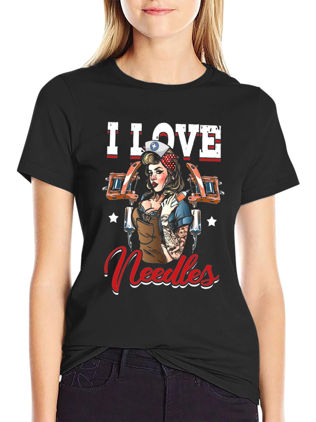 I Love Needles Black T-Shirt Tattoo Artist Nurse