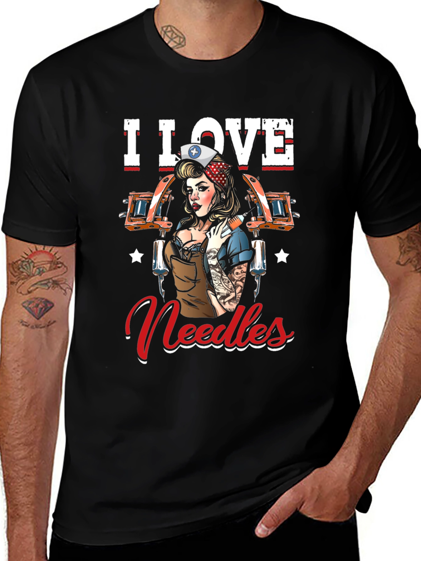 I Love Needles Black T-Shirt Tattoo Artist Nurse