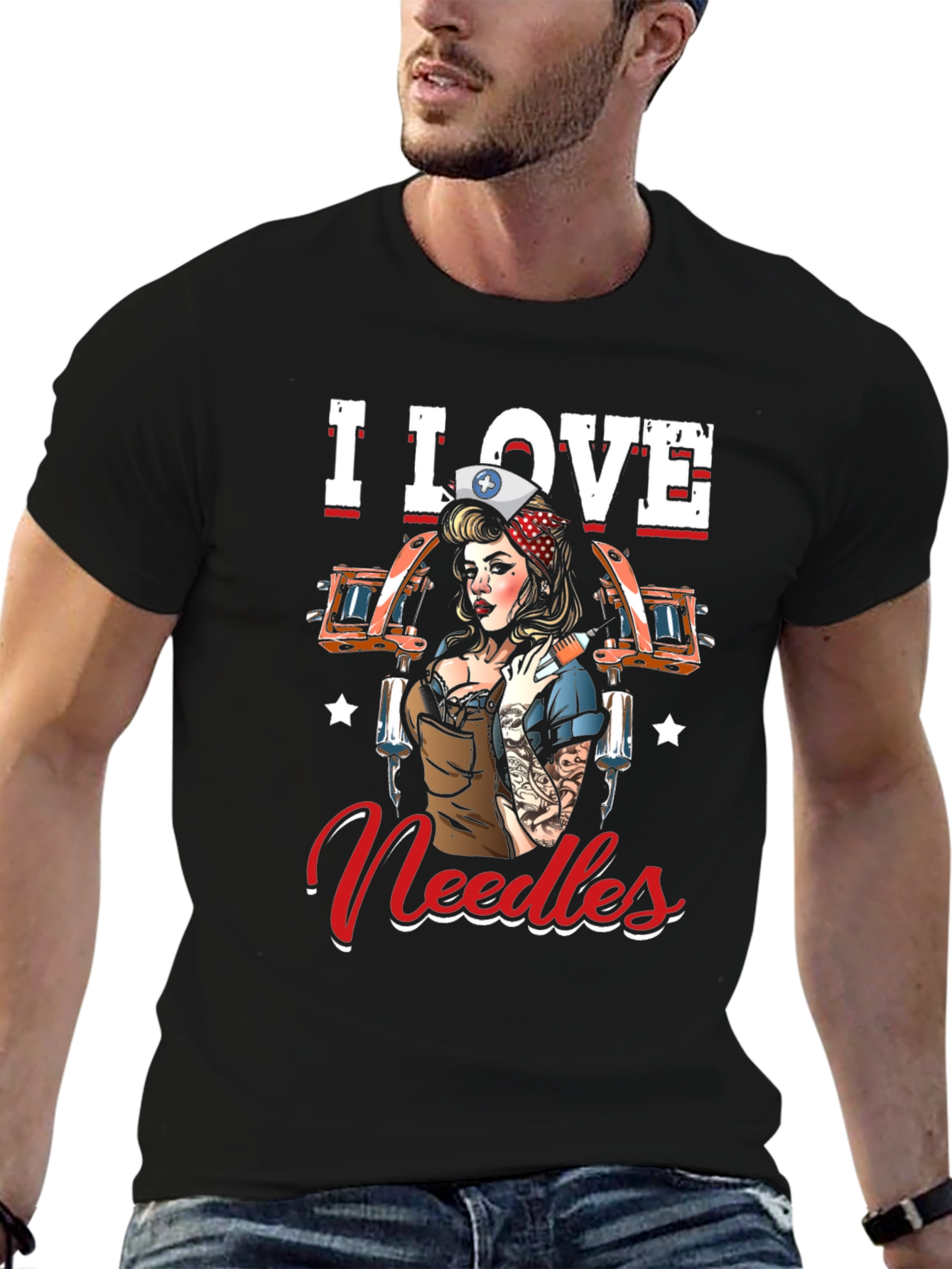 I Love Needles Black T-Shirt Tattoo Artist Nurse