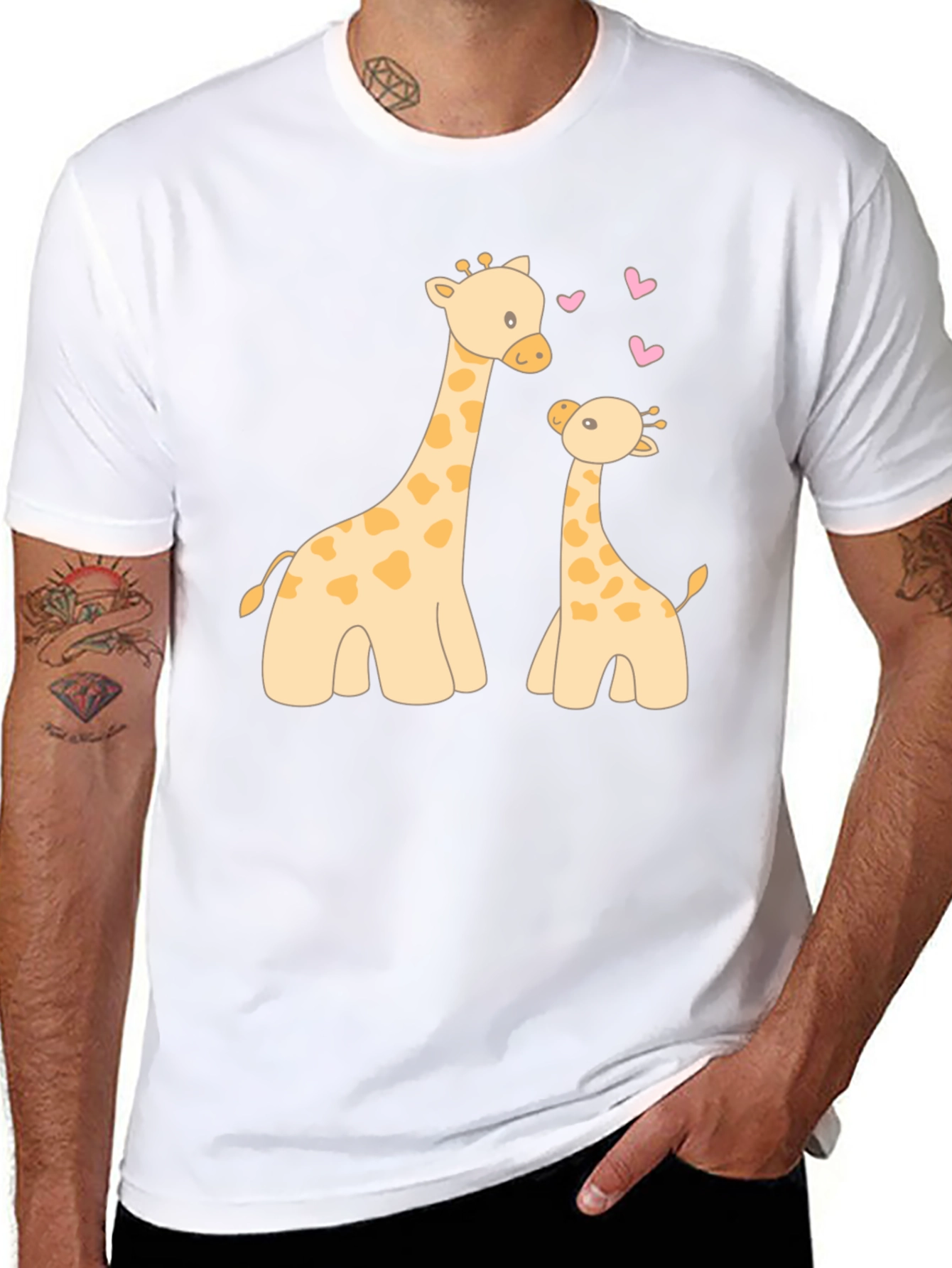 Cute Giraffe Mom and Baby Black T-Shirt