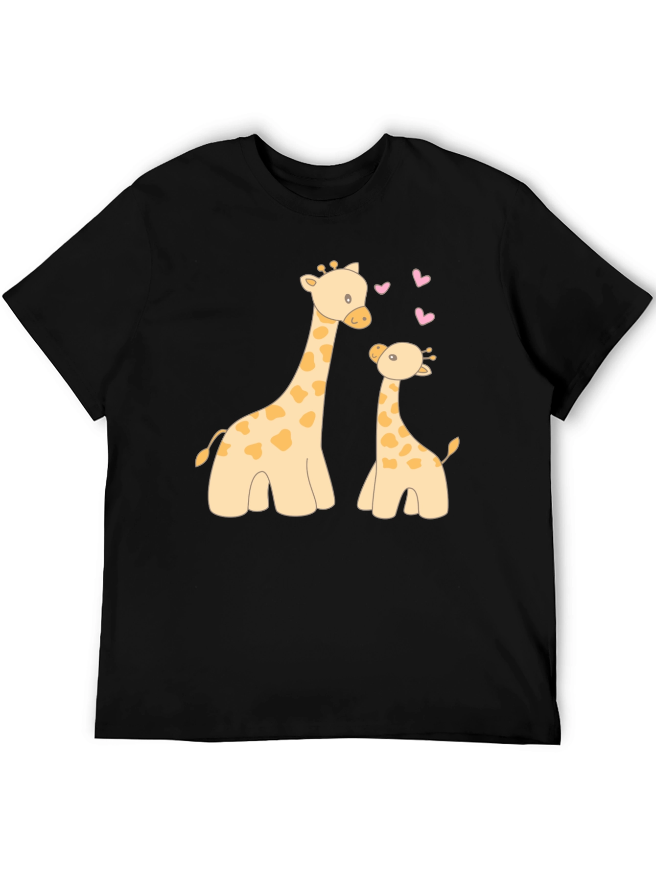 Cute Giraffe Mom and Baby Black T-Shirt