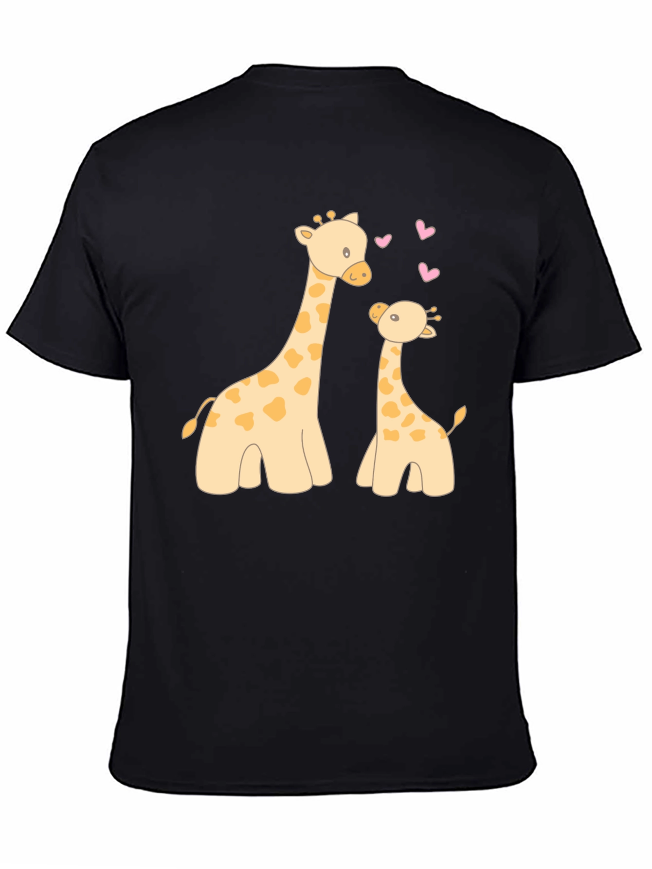 Cute Giraffe Mom and Baby Black T-Shirt