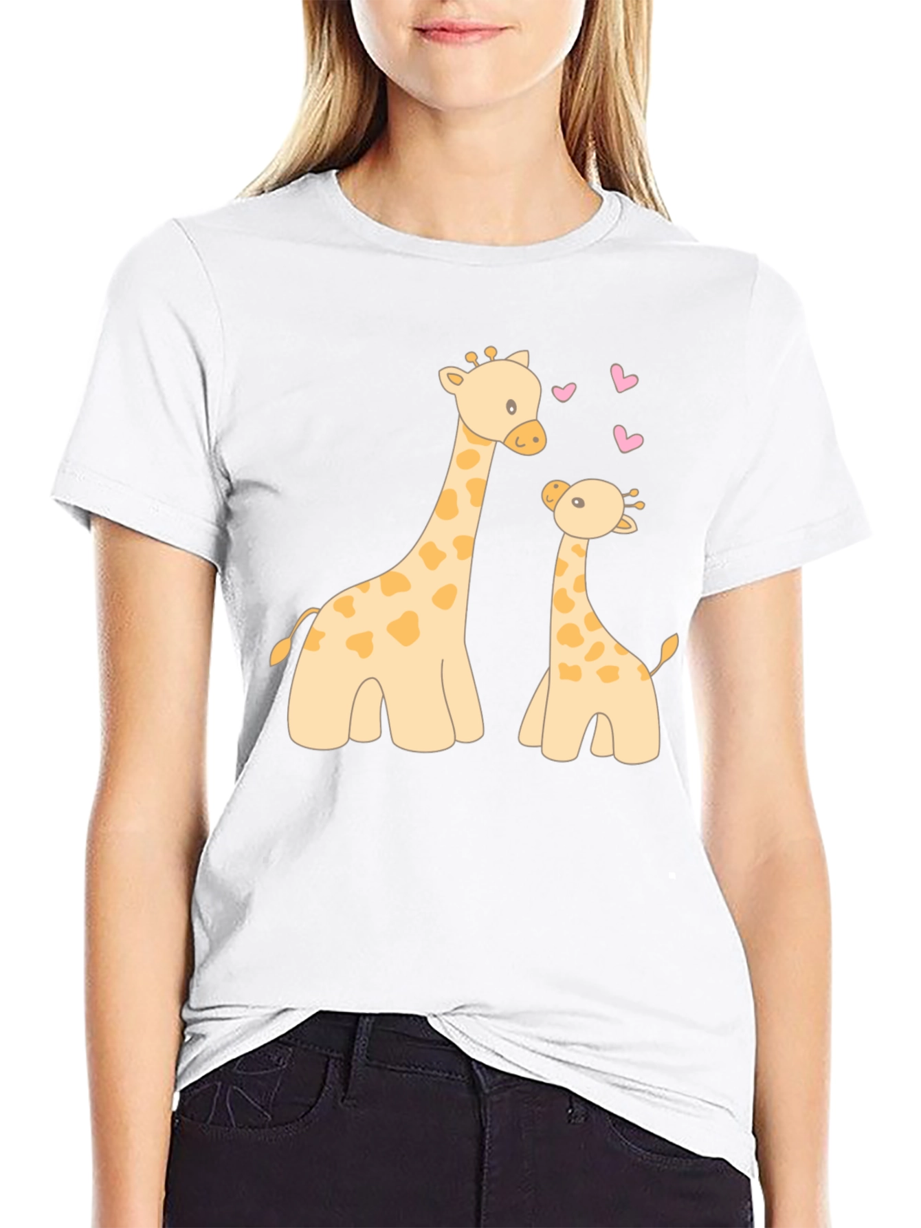 Cute Giraffe Mom and Baby Black T-Shirt