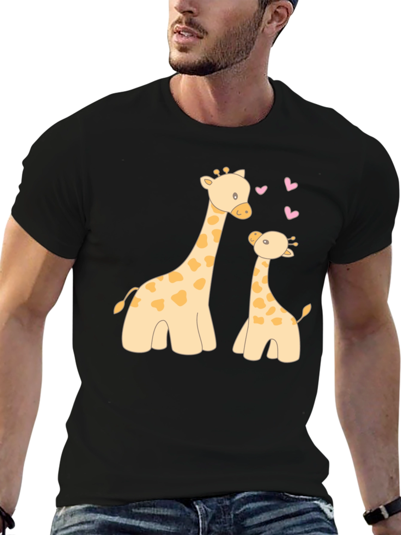 Cute Giraffe Mom and Baby Black T-Shirt
