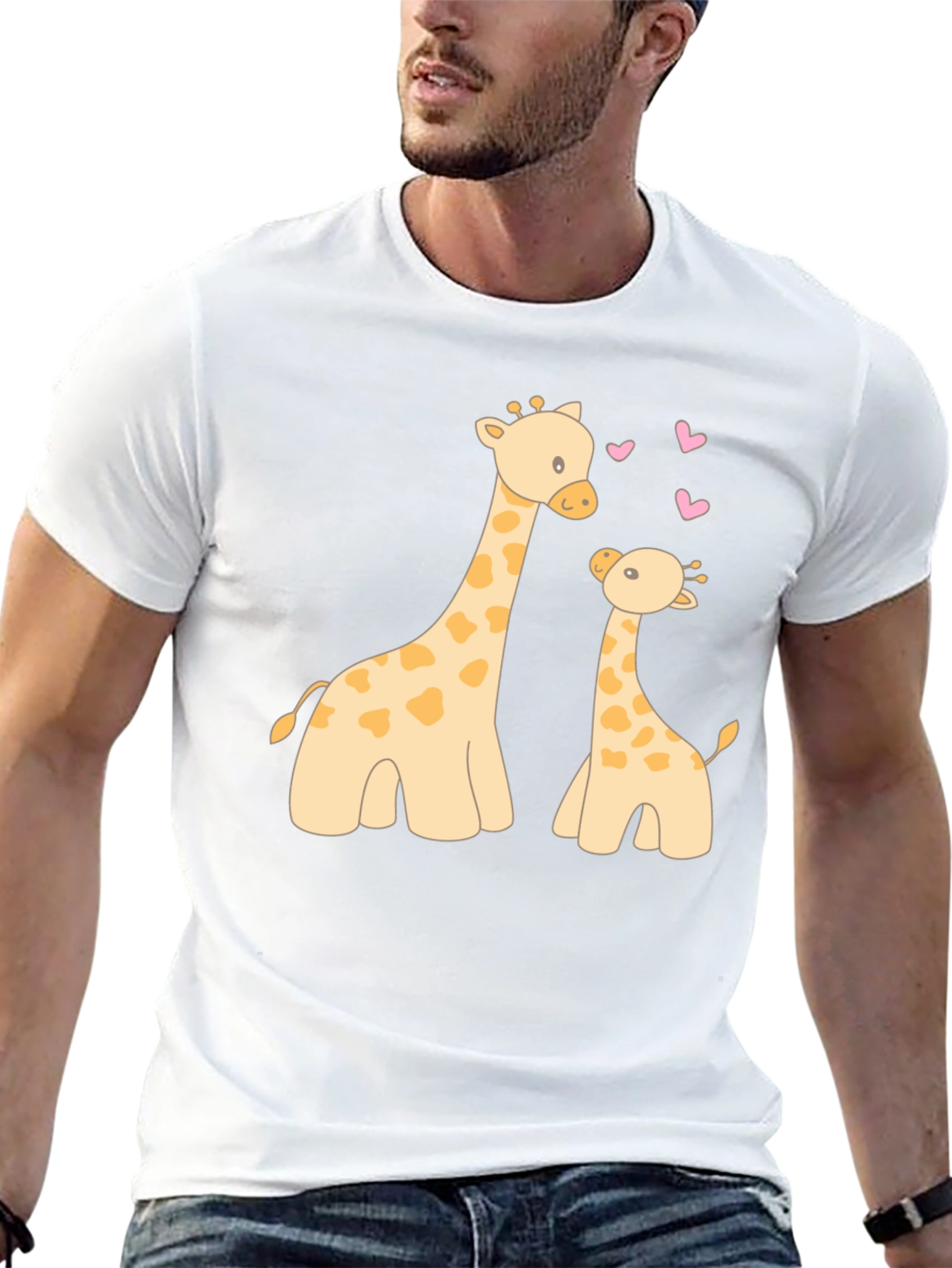 Cute Giraffe Mom and Baby Black T-Shirt