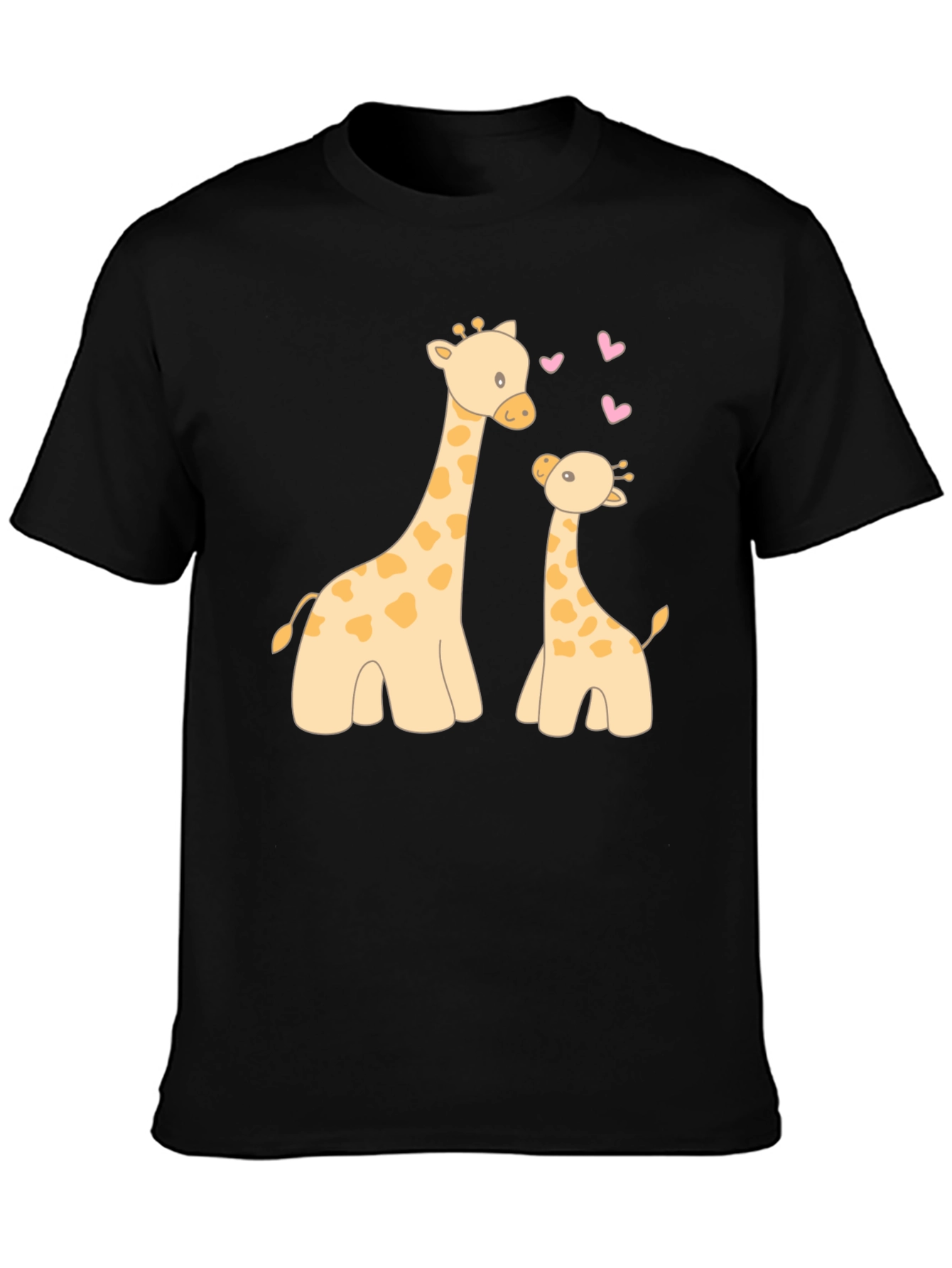 Cute Giraffe Mom and Baby Black T-Shirt