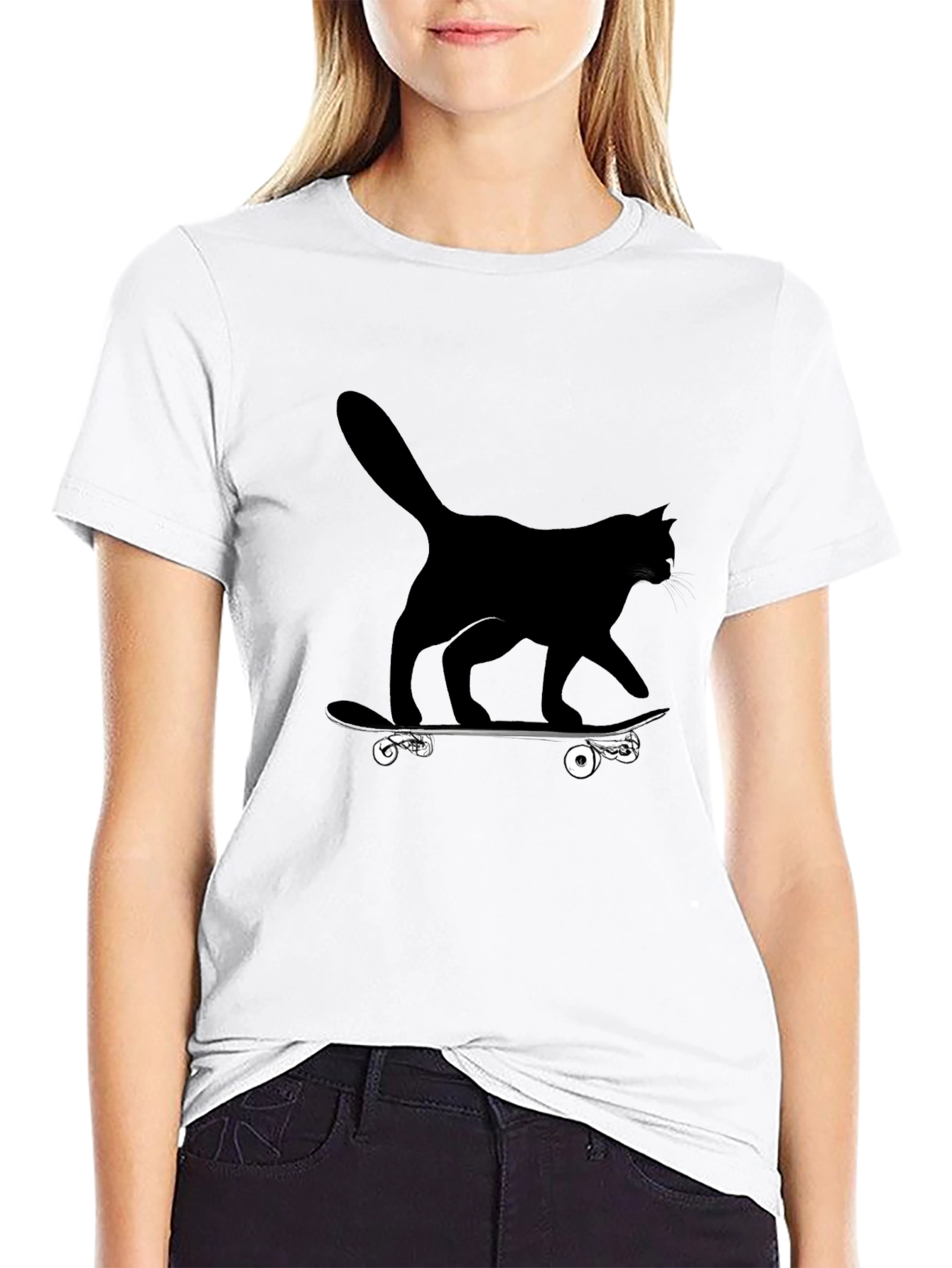 Cool Cat Skateboard Graphic Tee - Black