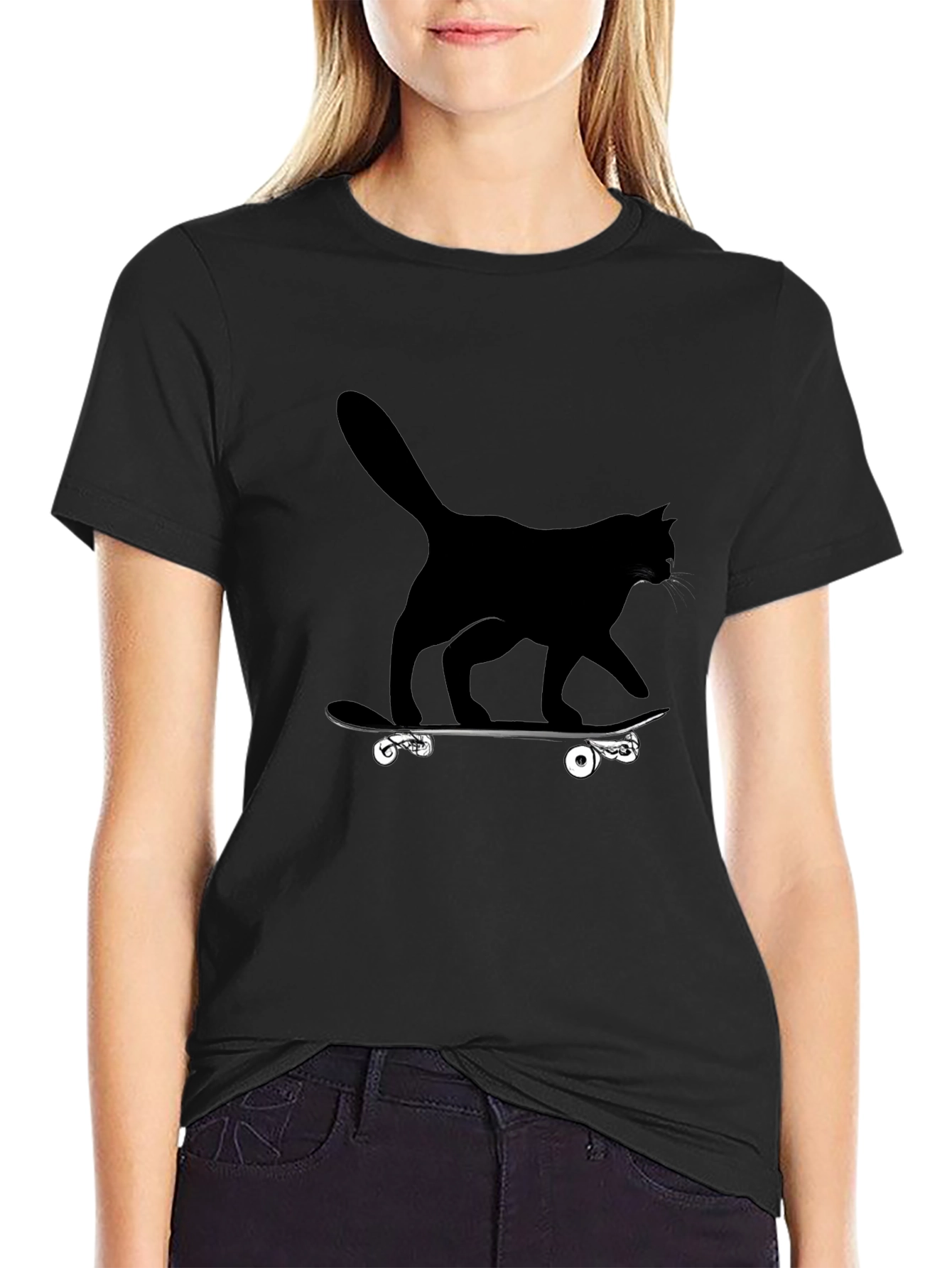 Cool Cat Skateboard Graphic Tee - Black