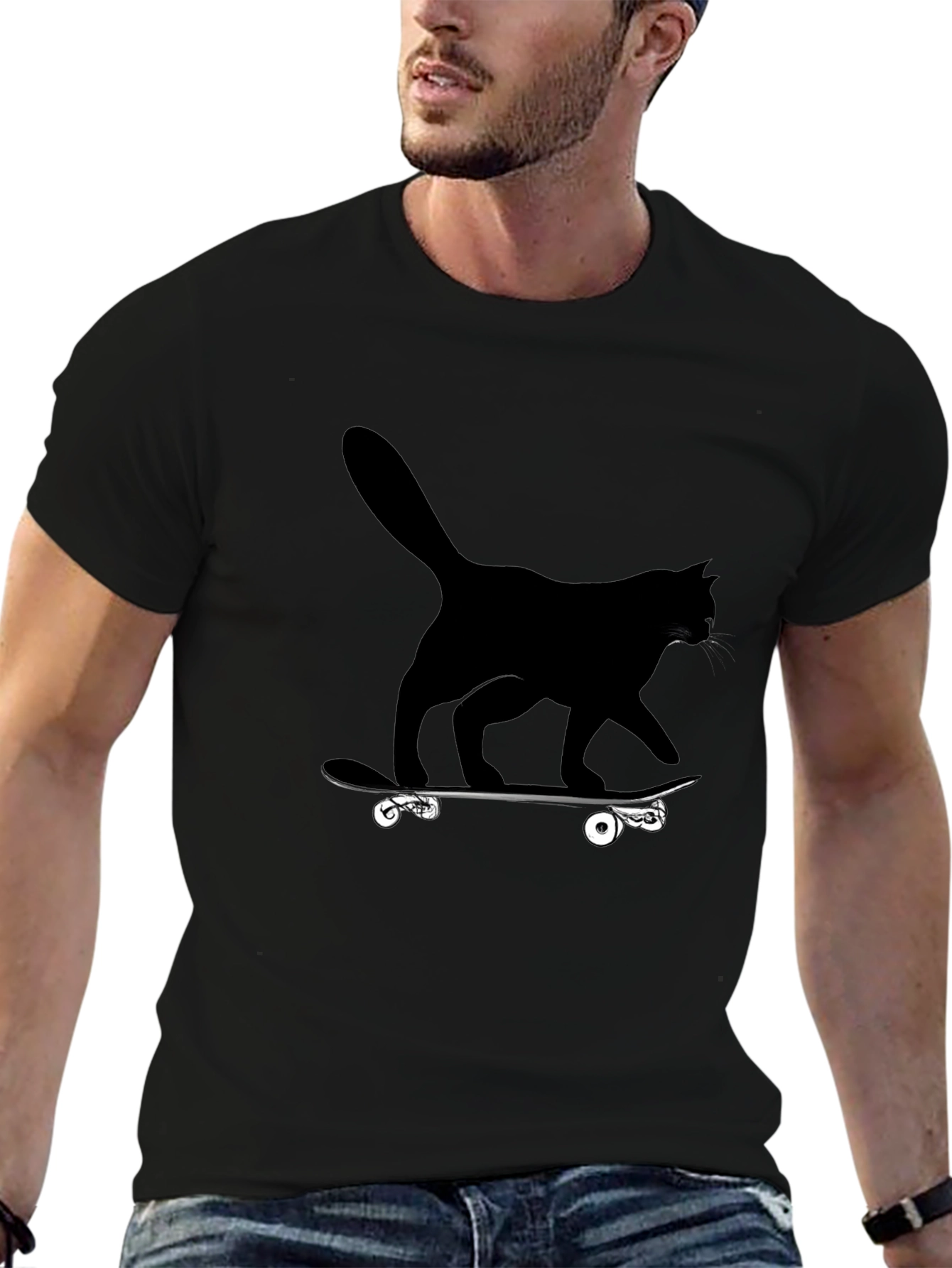 Cool Cat Skateboard Graphic Tee - Black