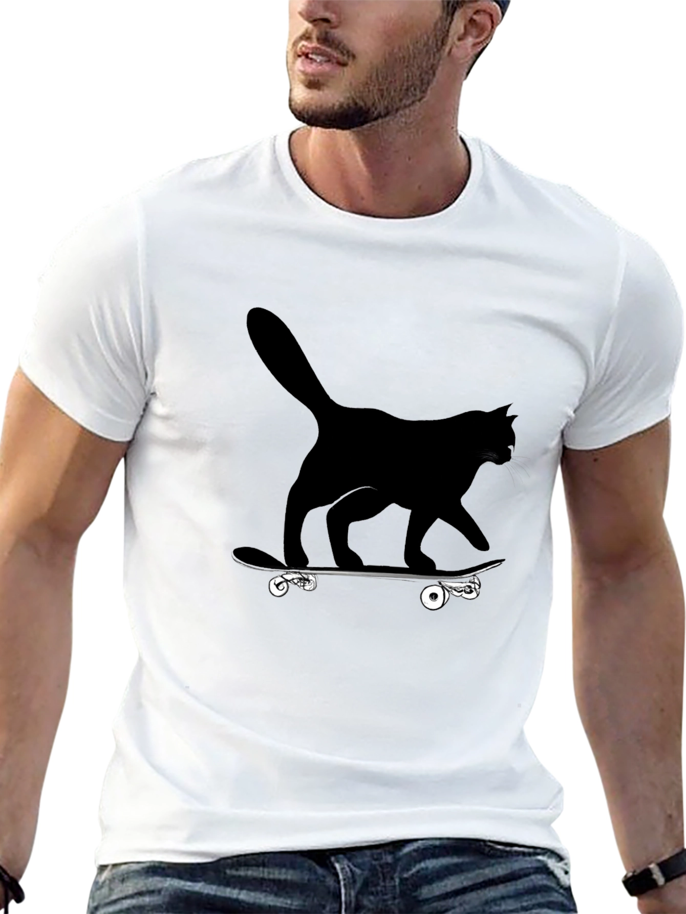 Cool Cat Skateboard Graphic Tee - Black