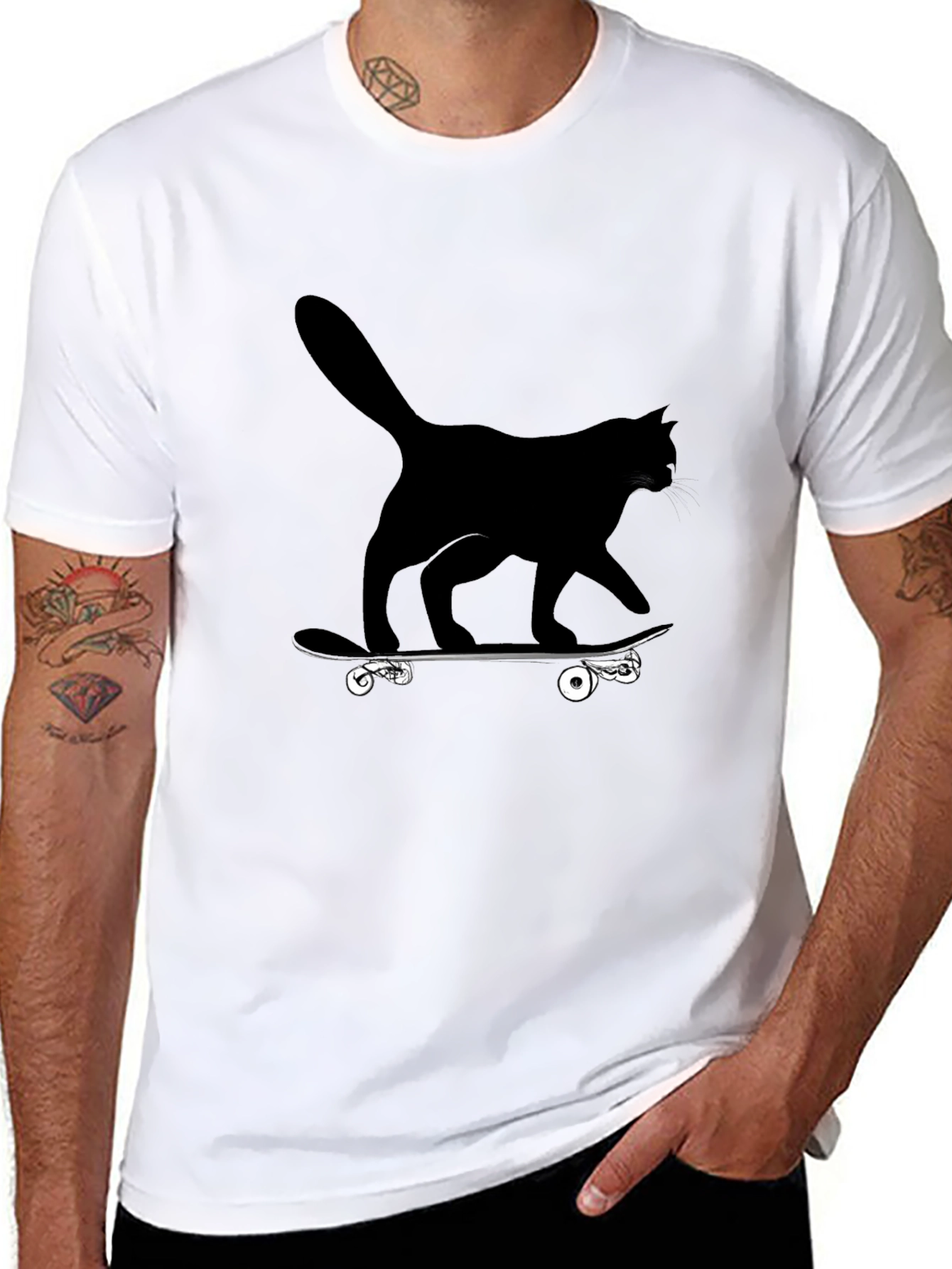 Cool Cat Skateboard Graphic Tee - Black